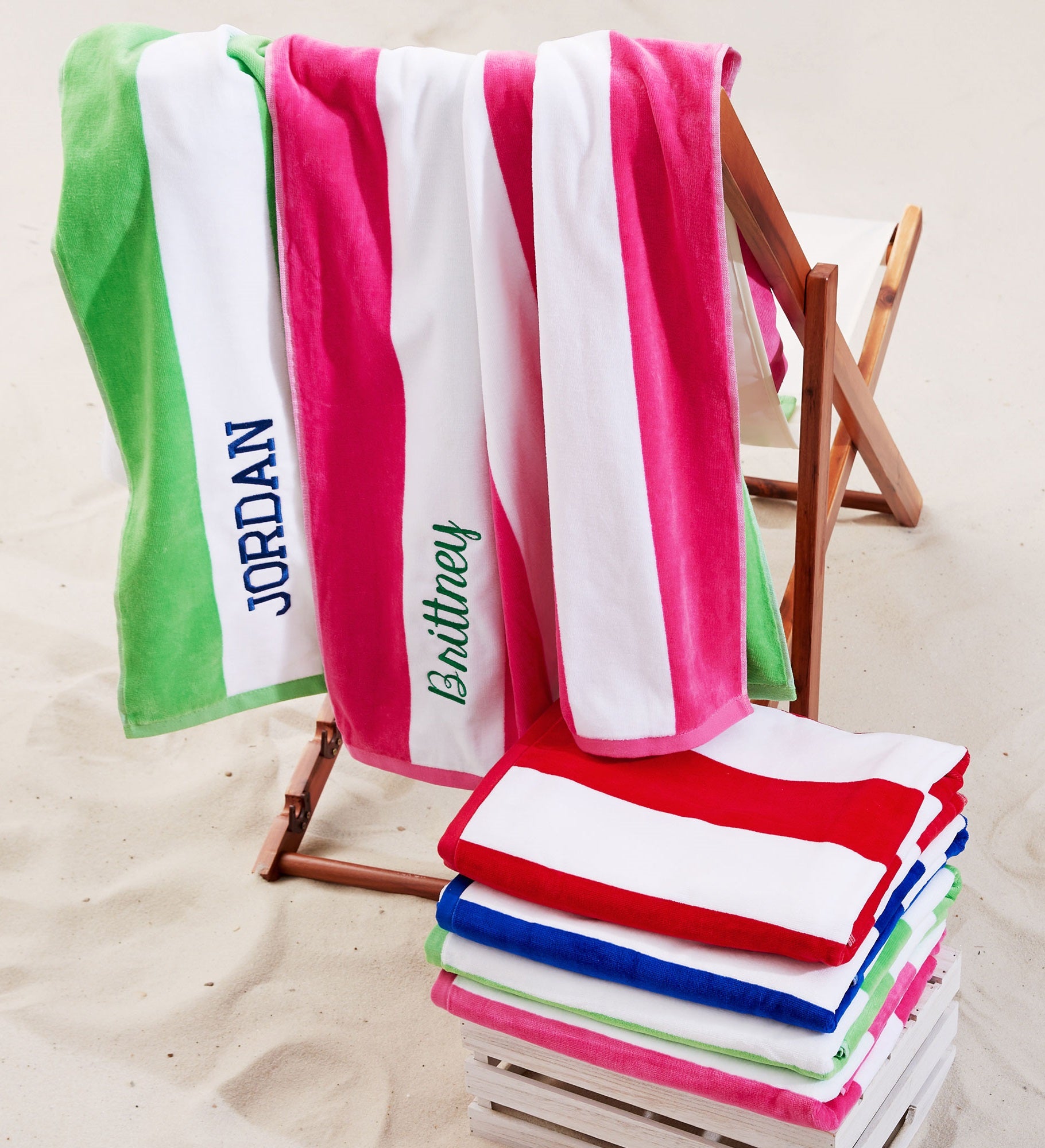 Embroidered Cabana Stripe Beach Towel