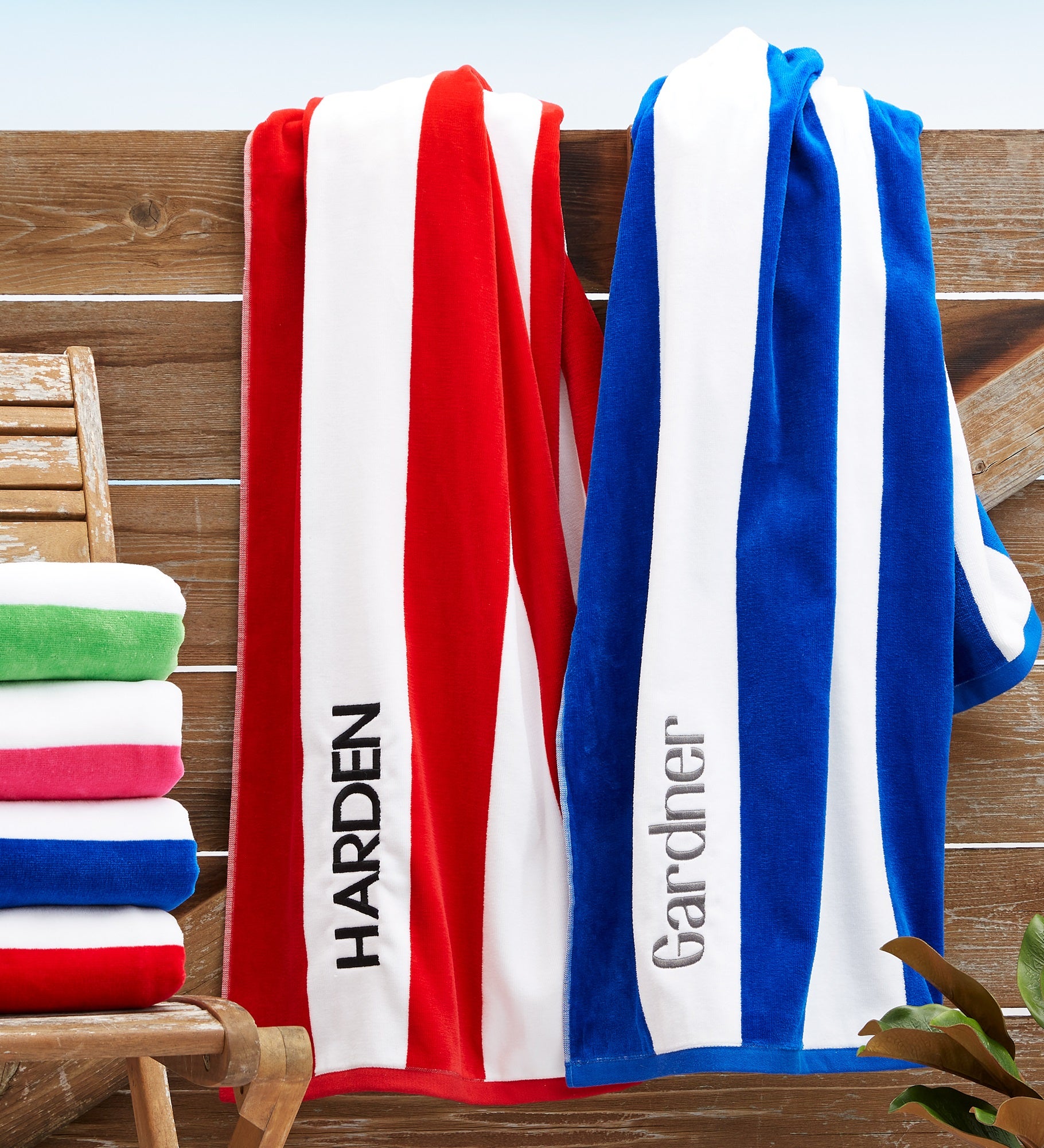 Embroidered Cabana Stripe Beach Towel