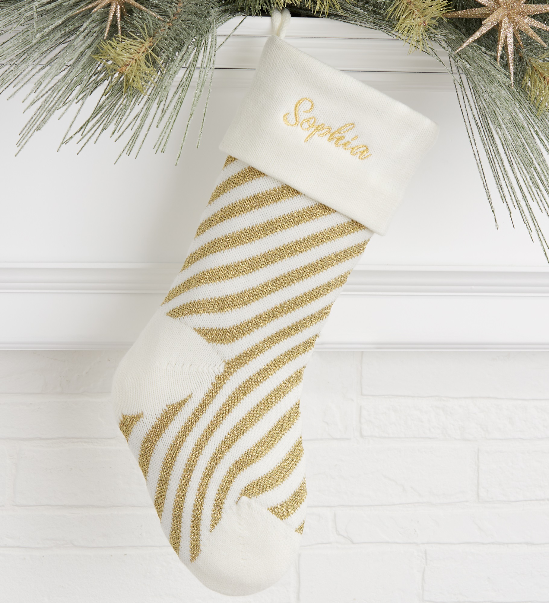 Metallic Stripe Candy Cane Personalized Christmas Knit Stocking
