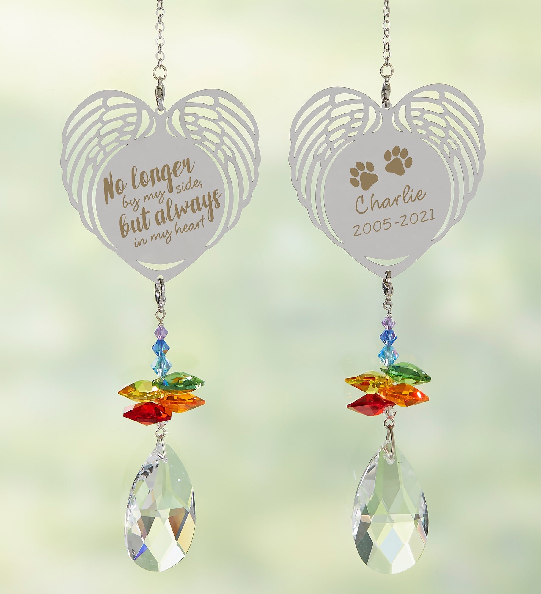 Paw Prints On My Heart Personalized Heart Suncatcher
