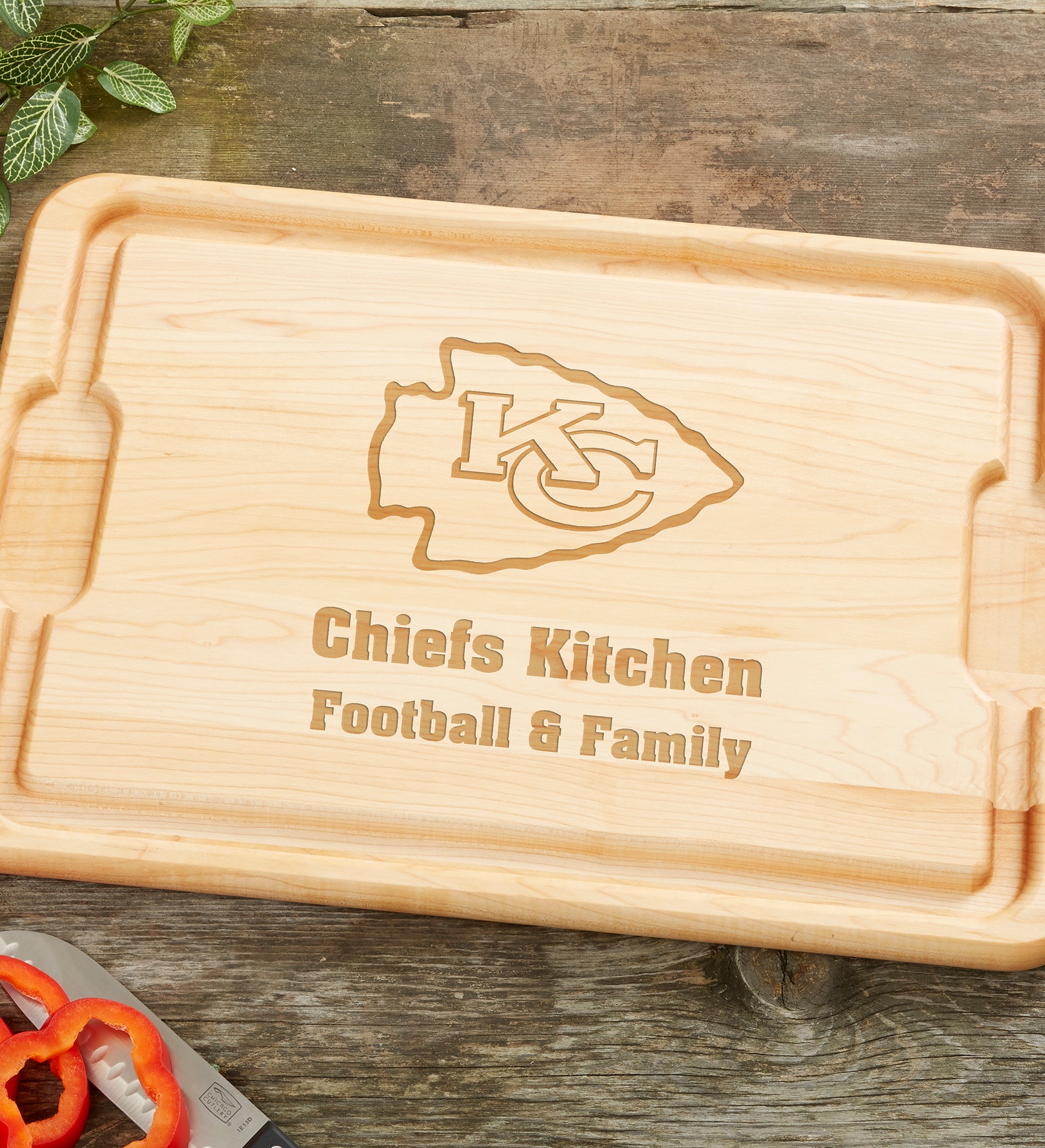 NFL Kansas City Chiefs Personalized Hardwood Cutting Board
