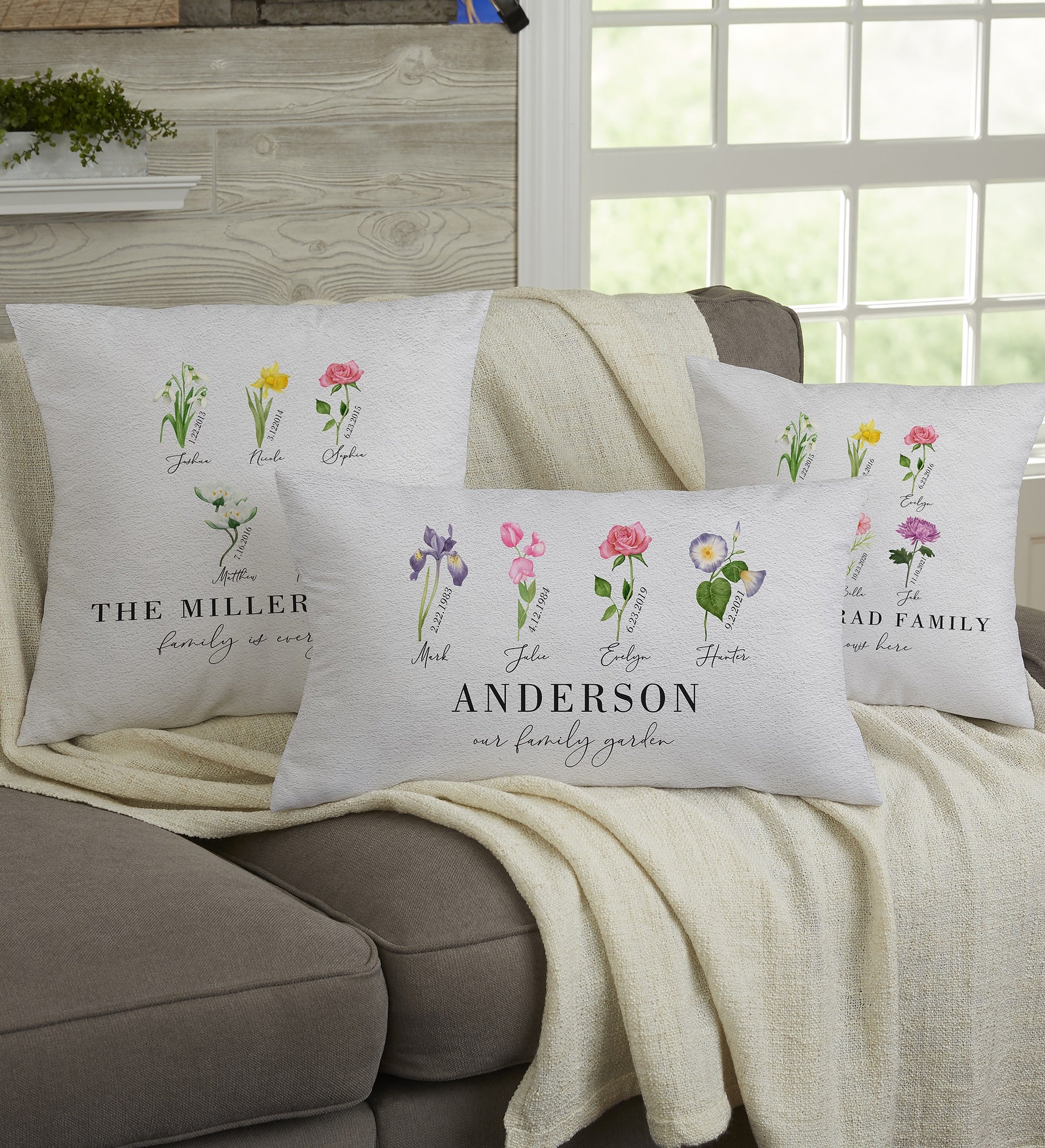 Birth Month Flower Personalized Throw Pillows