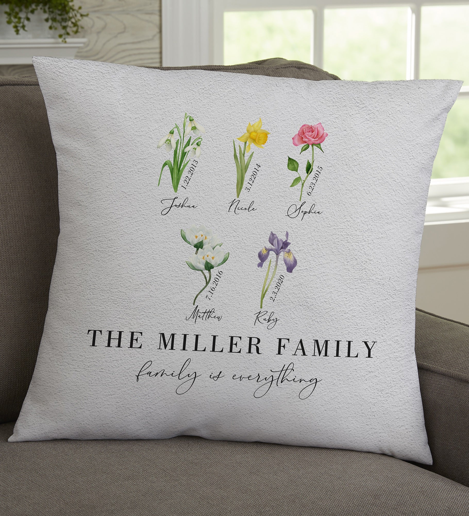 Birth Month Flower Personalized Throw Pillows