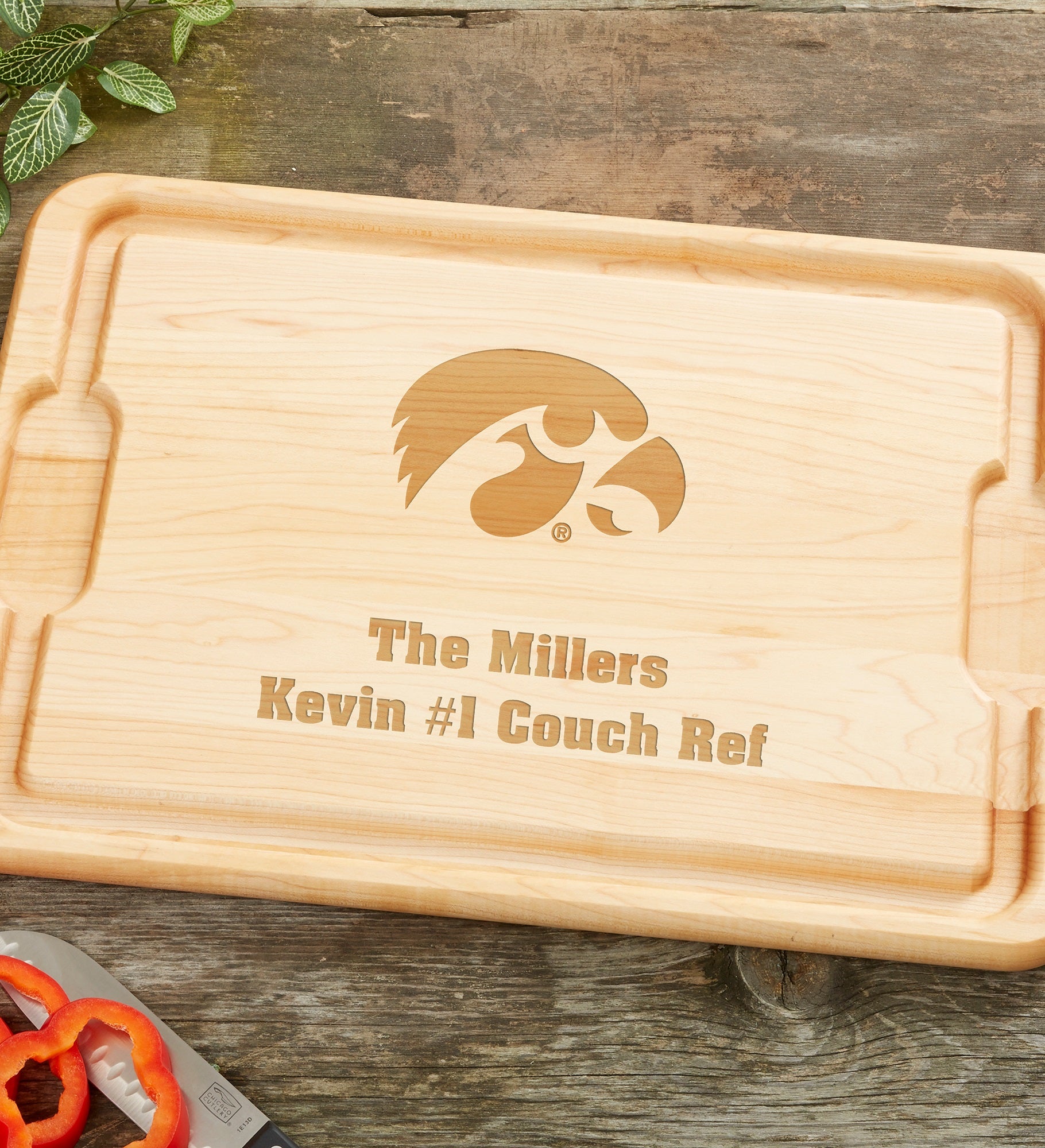 NCAA Iowa Hawkeyes Personalized Maple Cutting Board