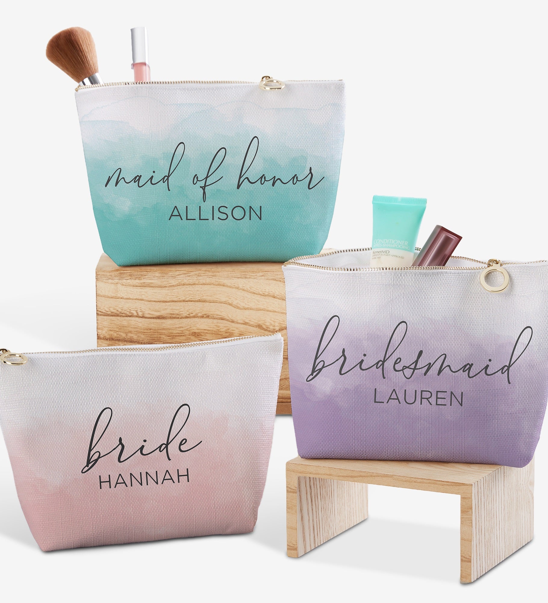 Watercolor Bridesmaid Personalized Makeup Bag