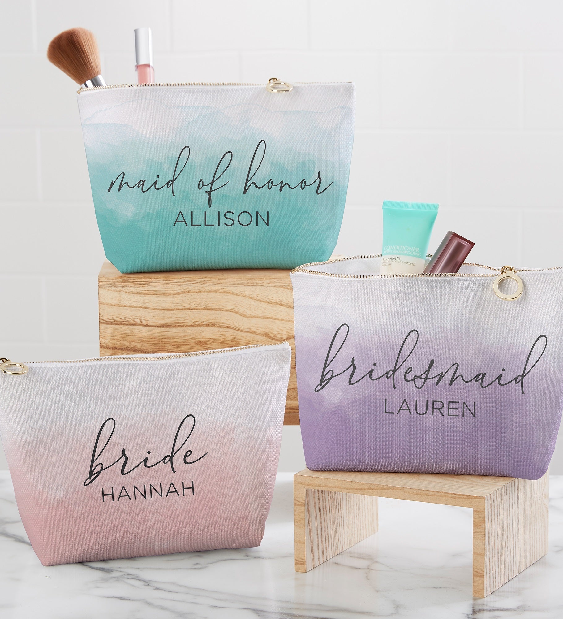 Watercolor Bridesmaid Personalized Makeup Bag