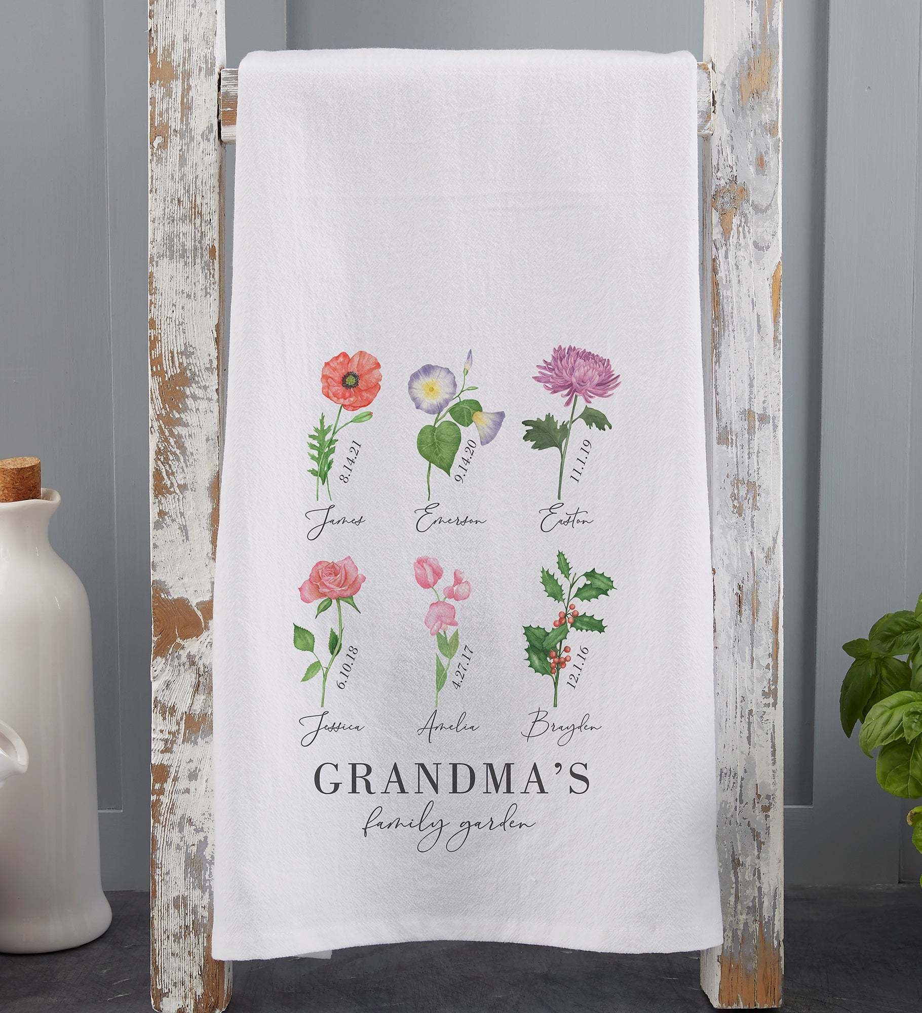 Birth Month Flower Personalized Flour Sack Towel