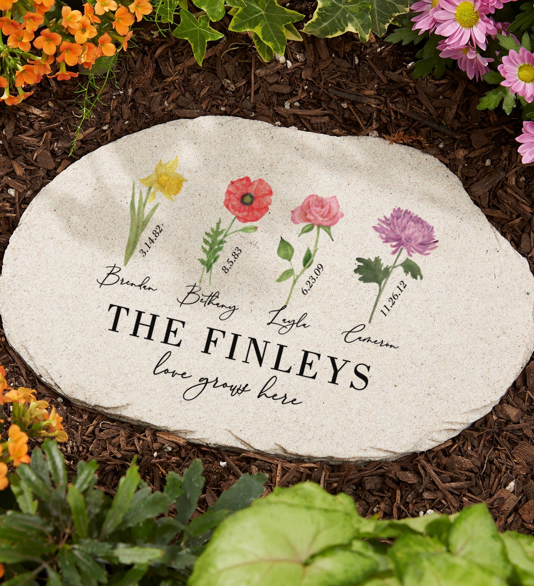 Birth Month Flower Personalized Round Garden Stone