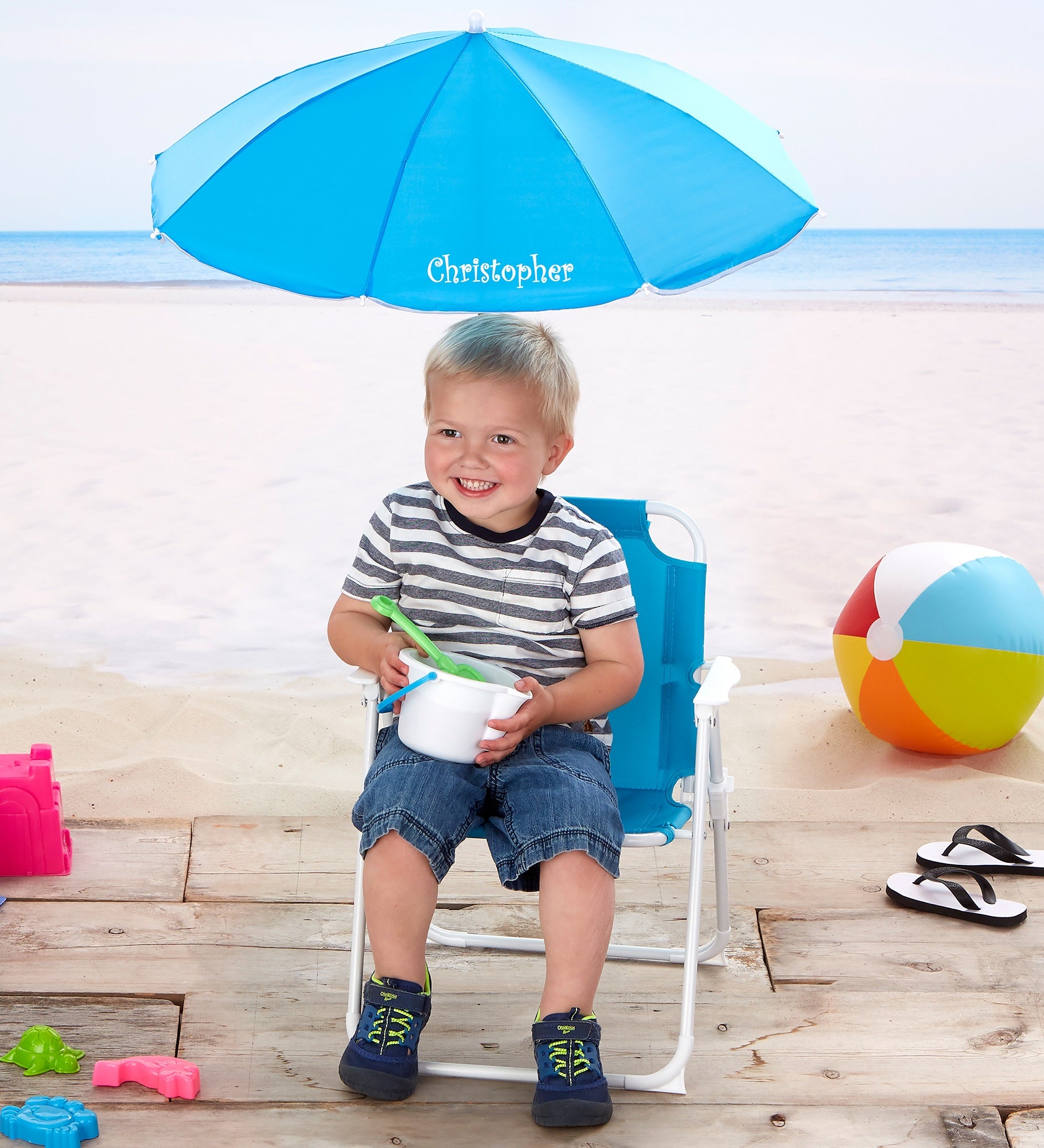 Kid's Blue Beach Chair & Personalized Umbrella Set by Stephen Joseph