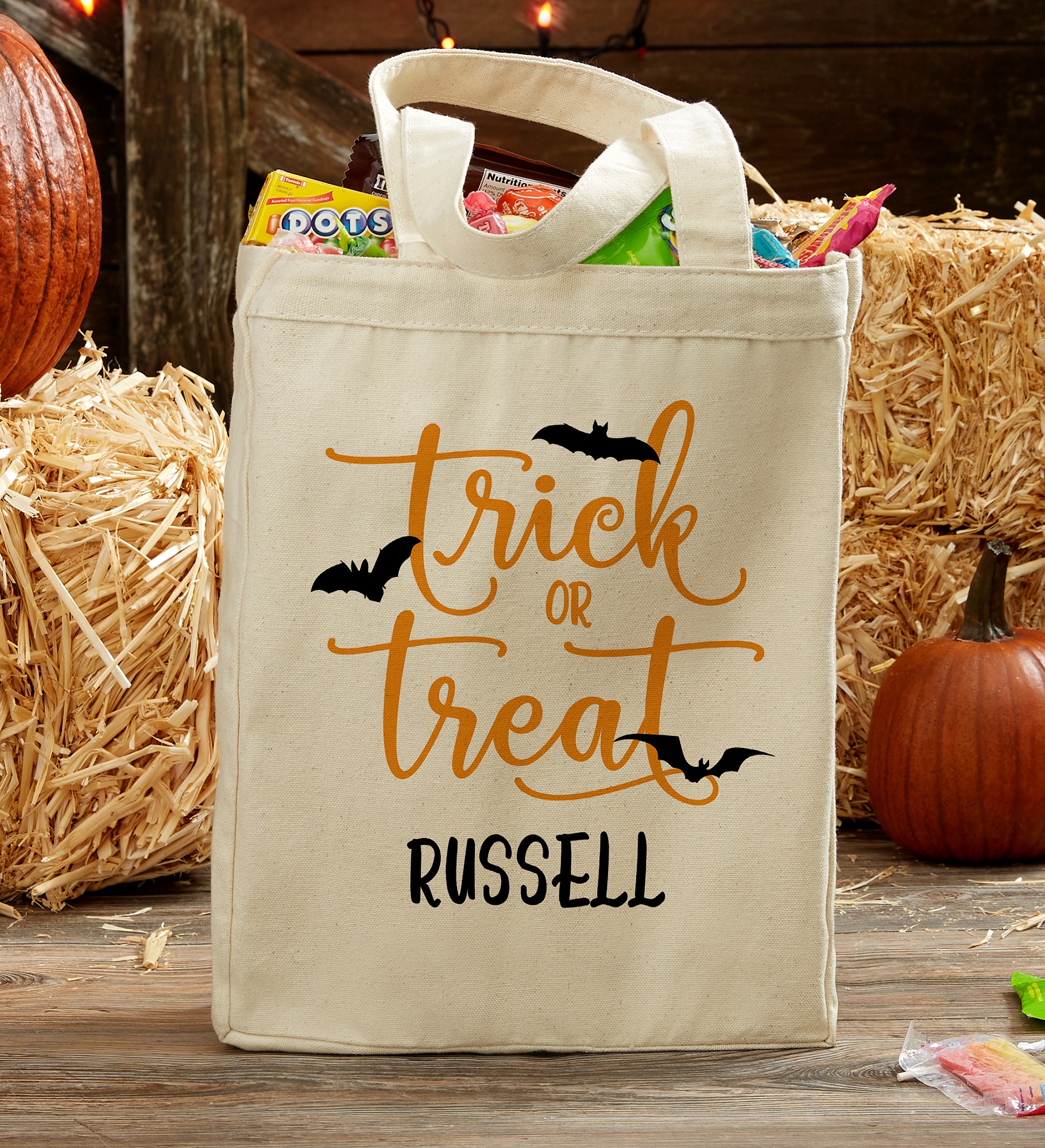 Trick or Treat Personalized Halloween Canvas Tote Bags