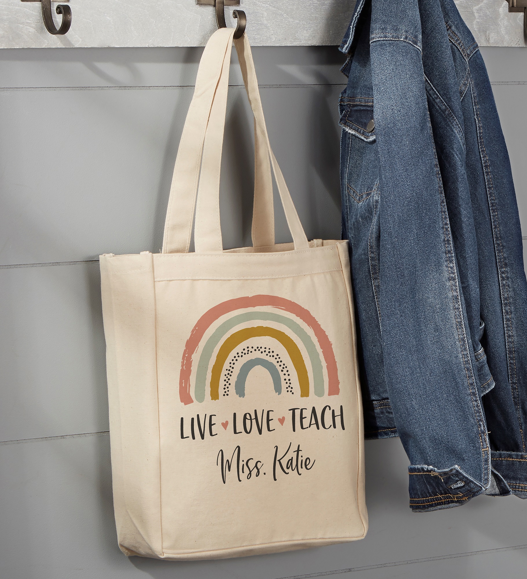 Boho Rainbow Personalized Teacher Canvas Tote Bags