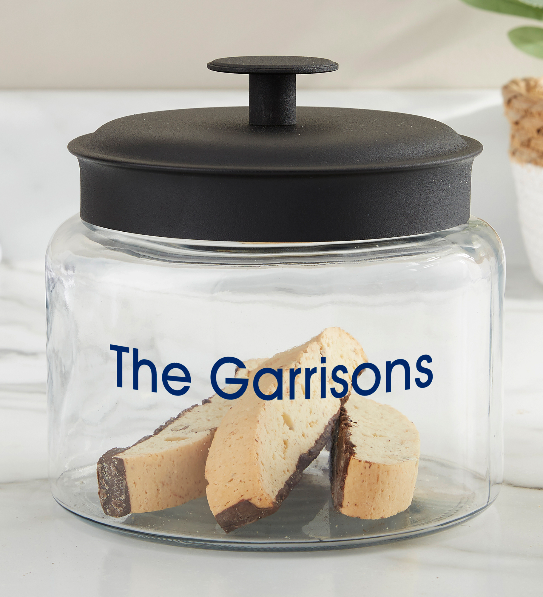Personalized Glass Cookie Jar with Black Lid