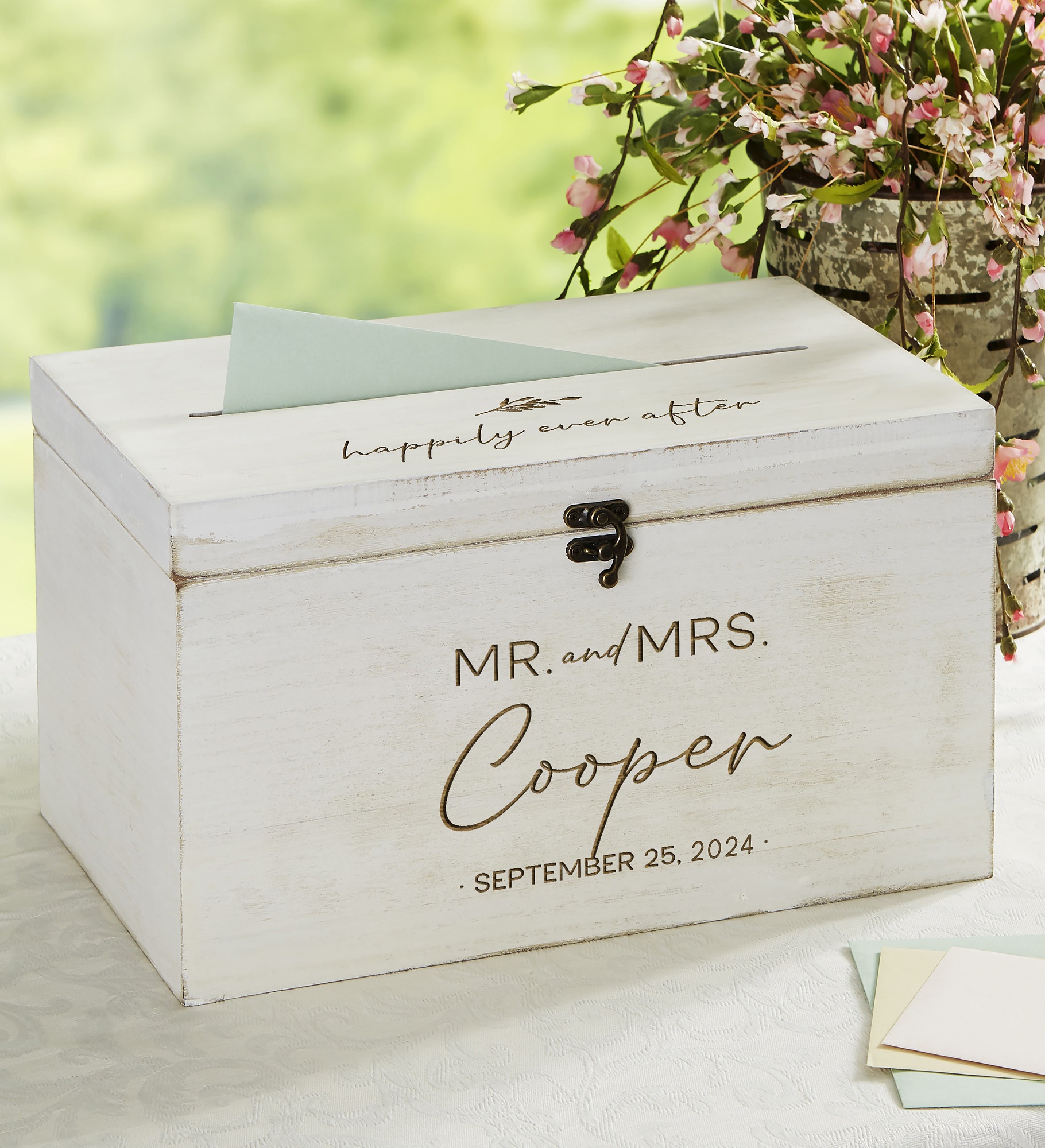 Natural Love Engraved Wooden Wedding Keepsake Card Box