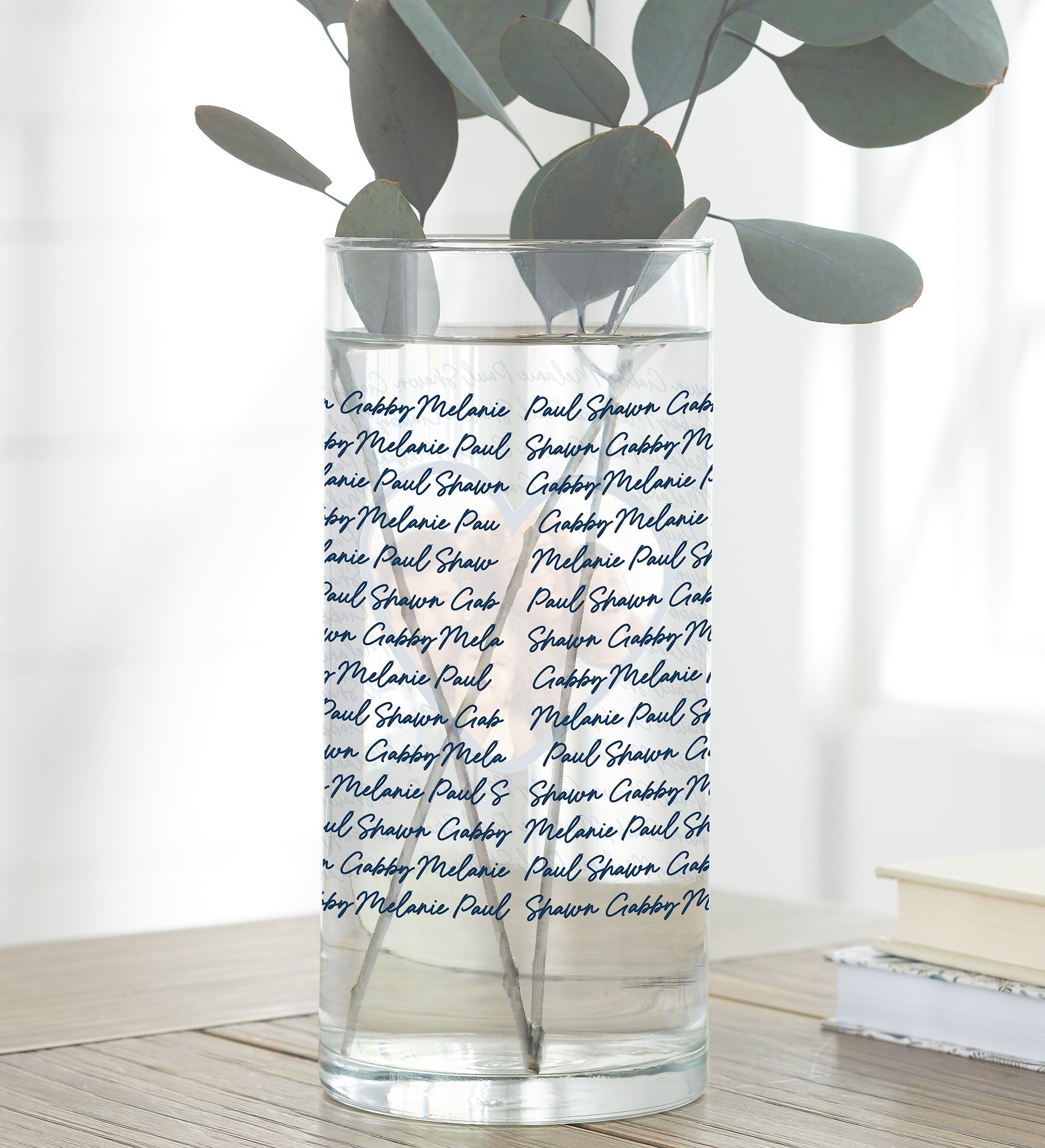 Family Heart Photo Personalized Cylinder Glass Flower Vase