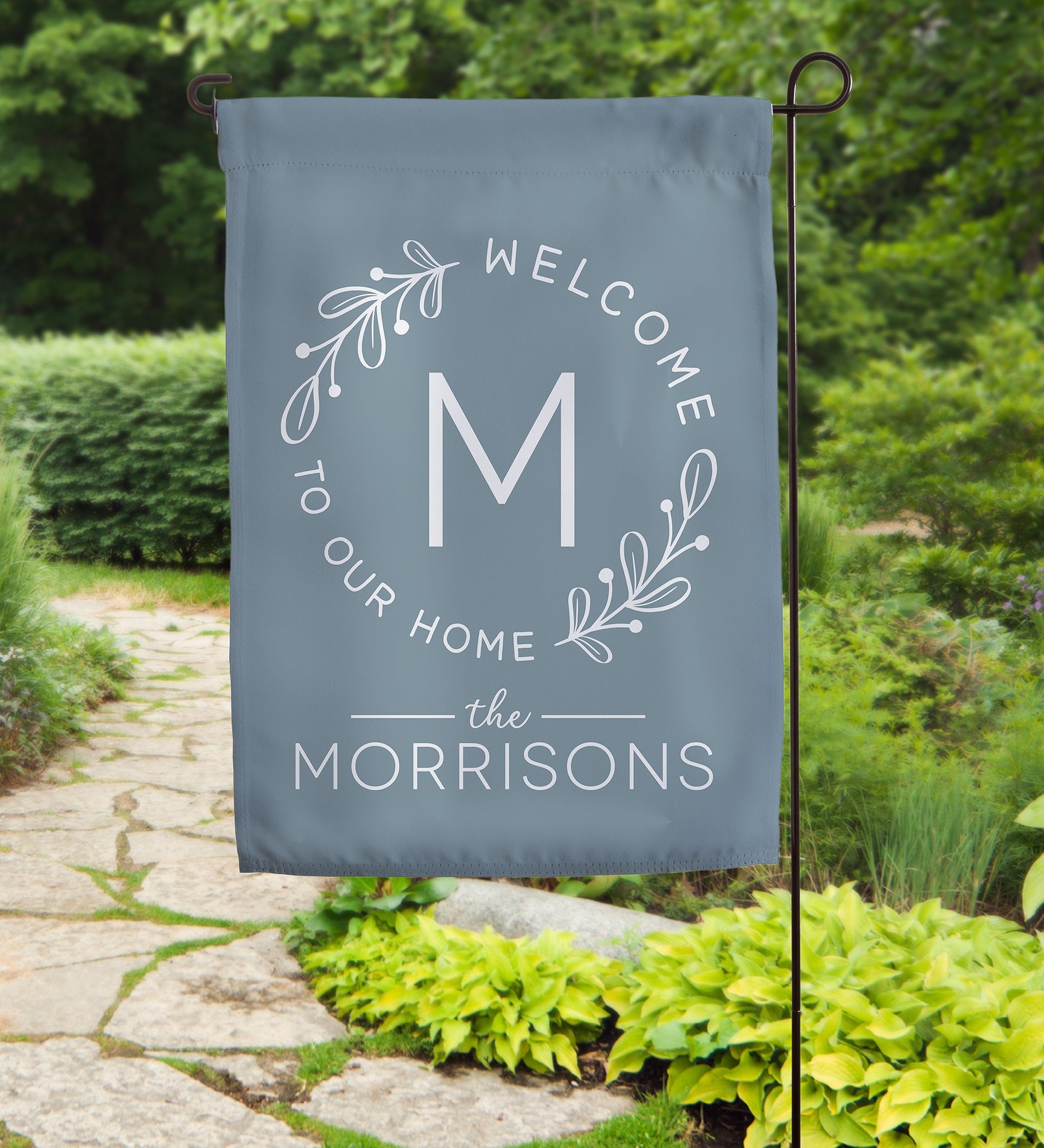 Welcome Wreath Personalized Garden Flag
