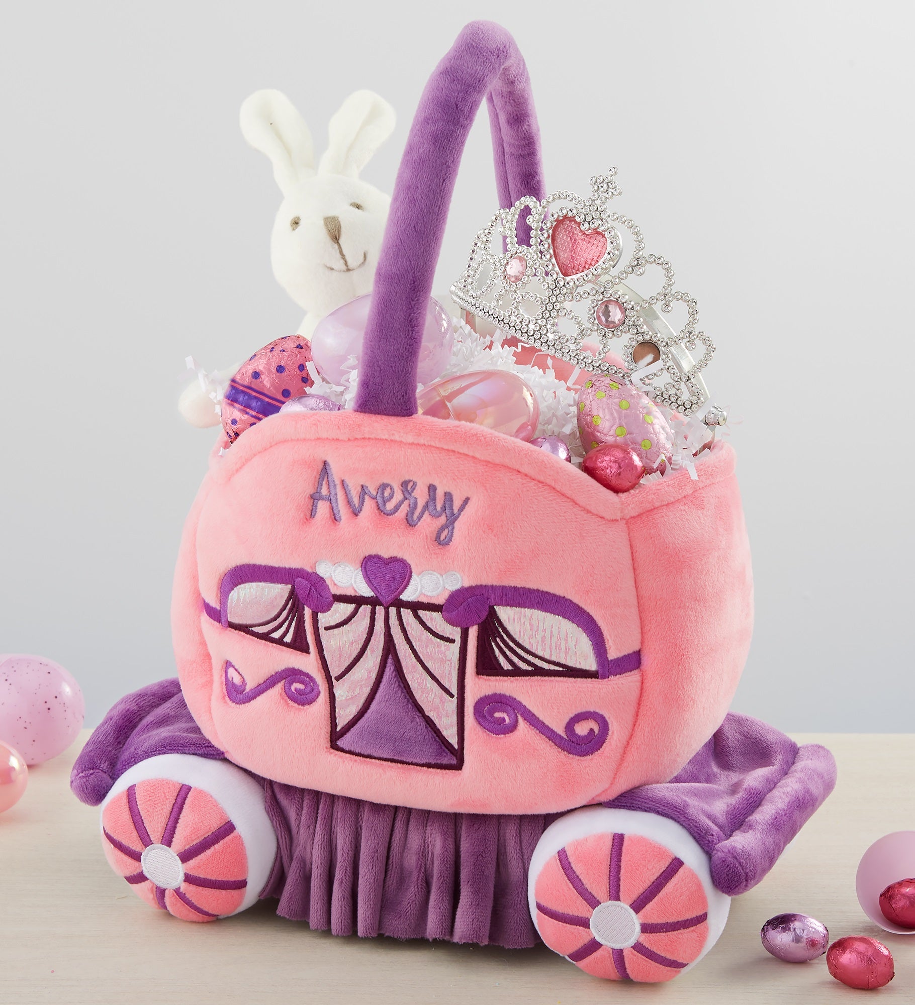 Princess Carriage Embroidered Plush Easter Basket
