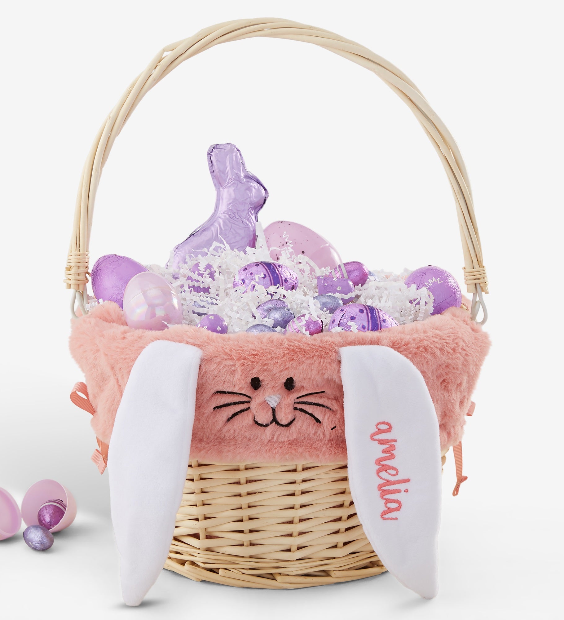 Personalized Bunny Easter Basket Liner & Basket with Folding Handle