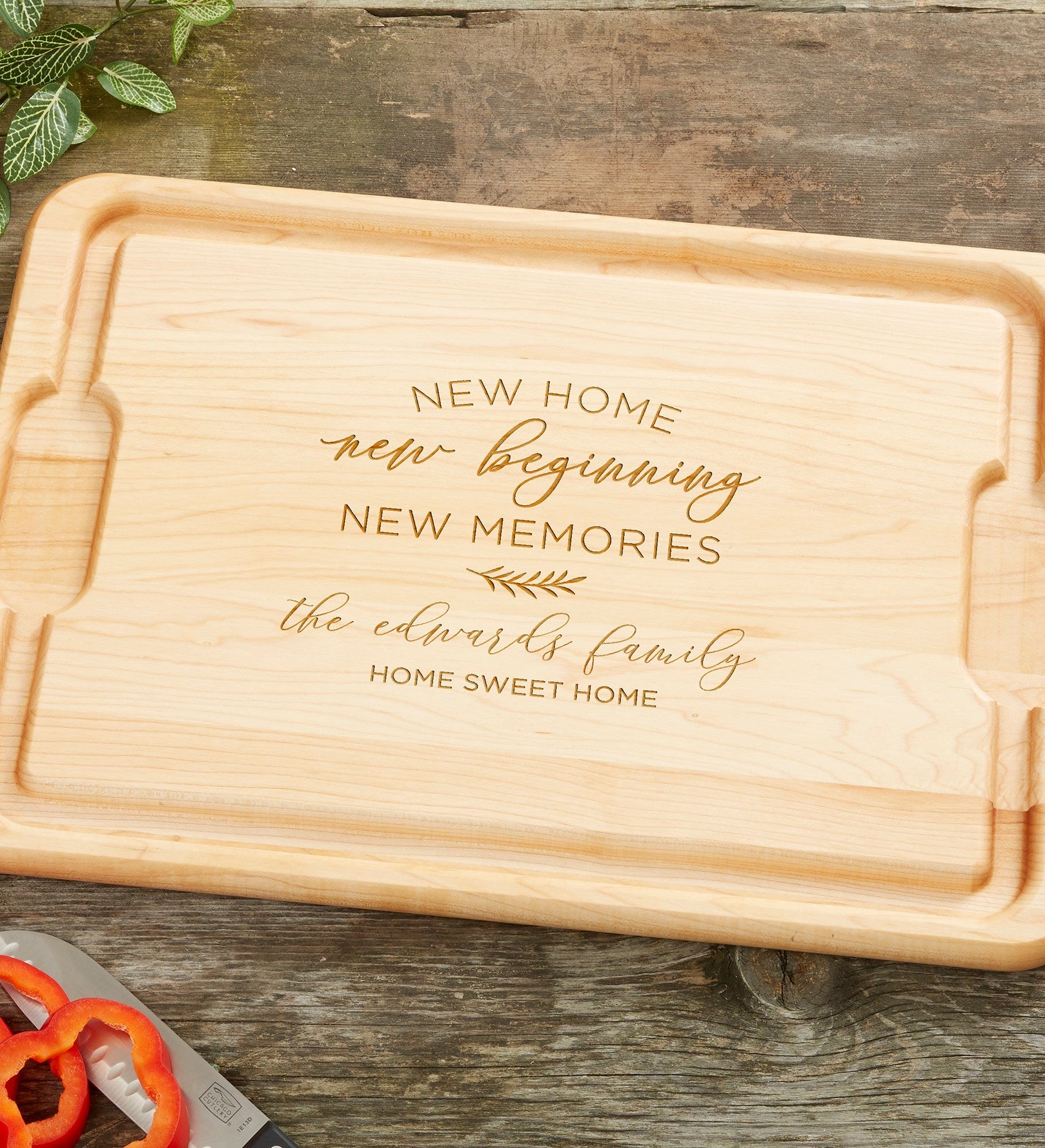 New Home, New Memories Personalized Maple Cutting Board