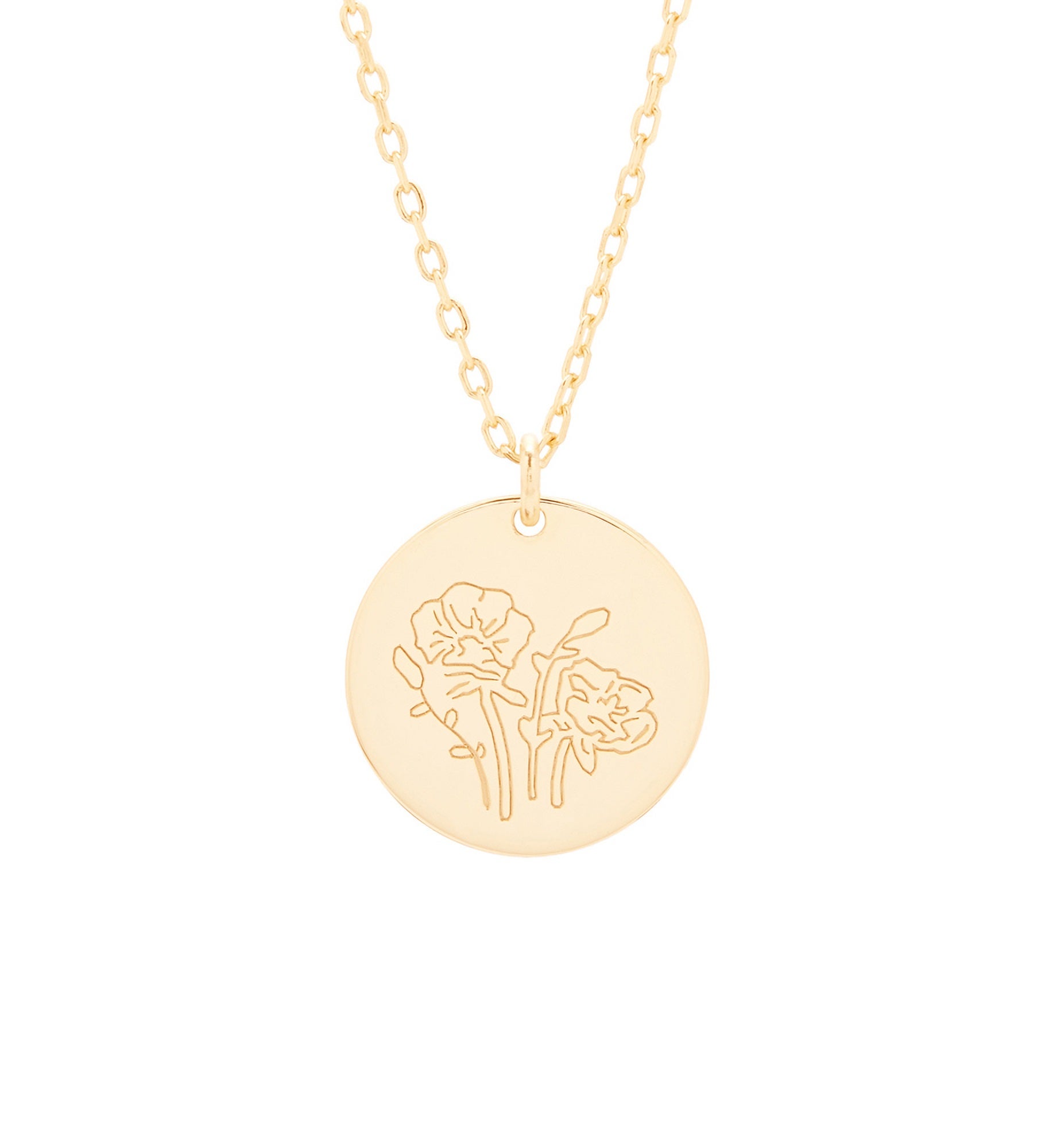 August Birth Flower Poppy Gold Pendant