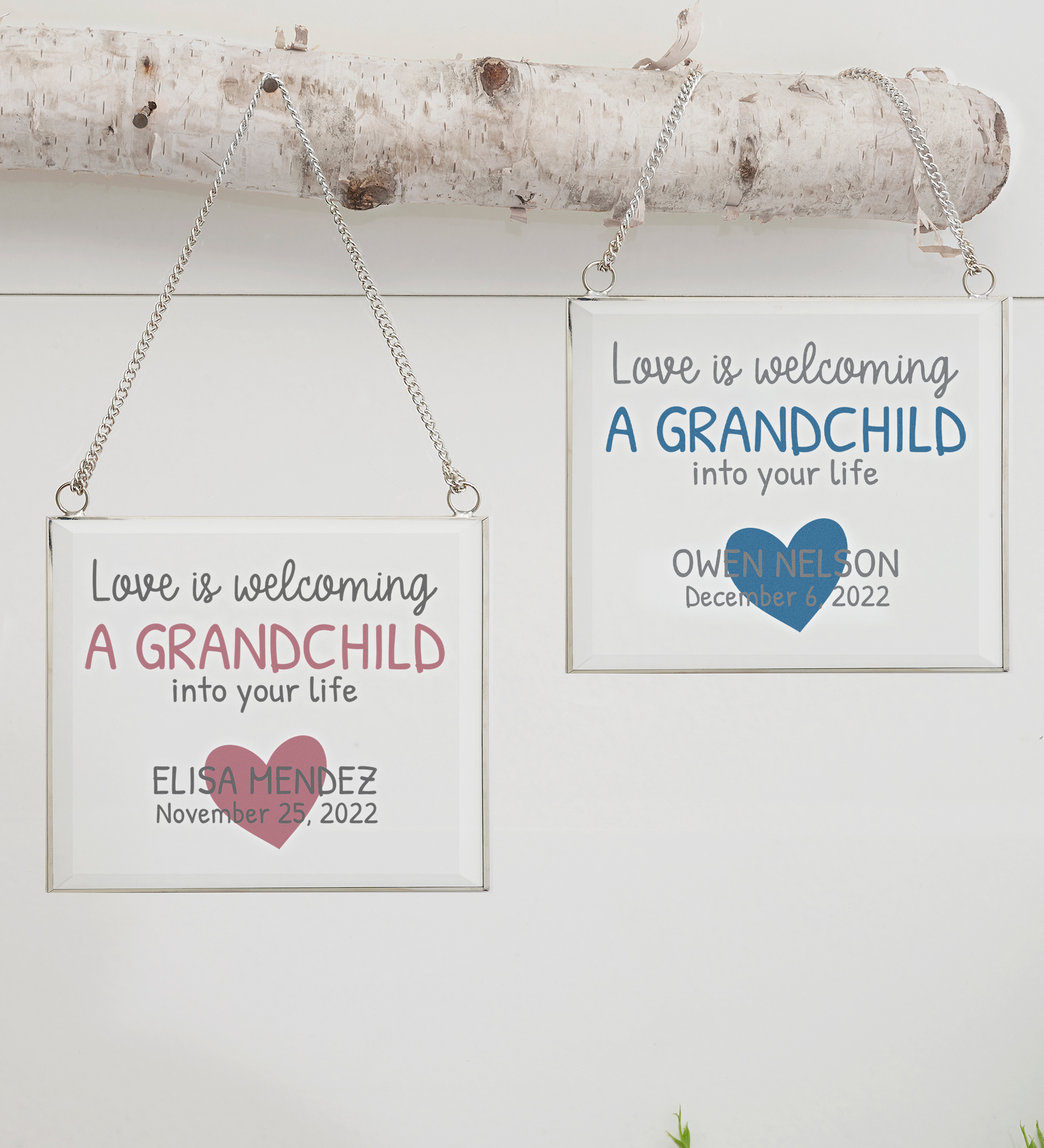 Love Is Welcoming A Grandchild Personalized Glass Suncatcher