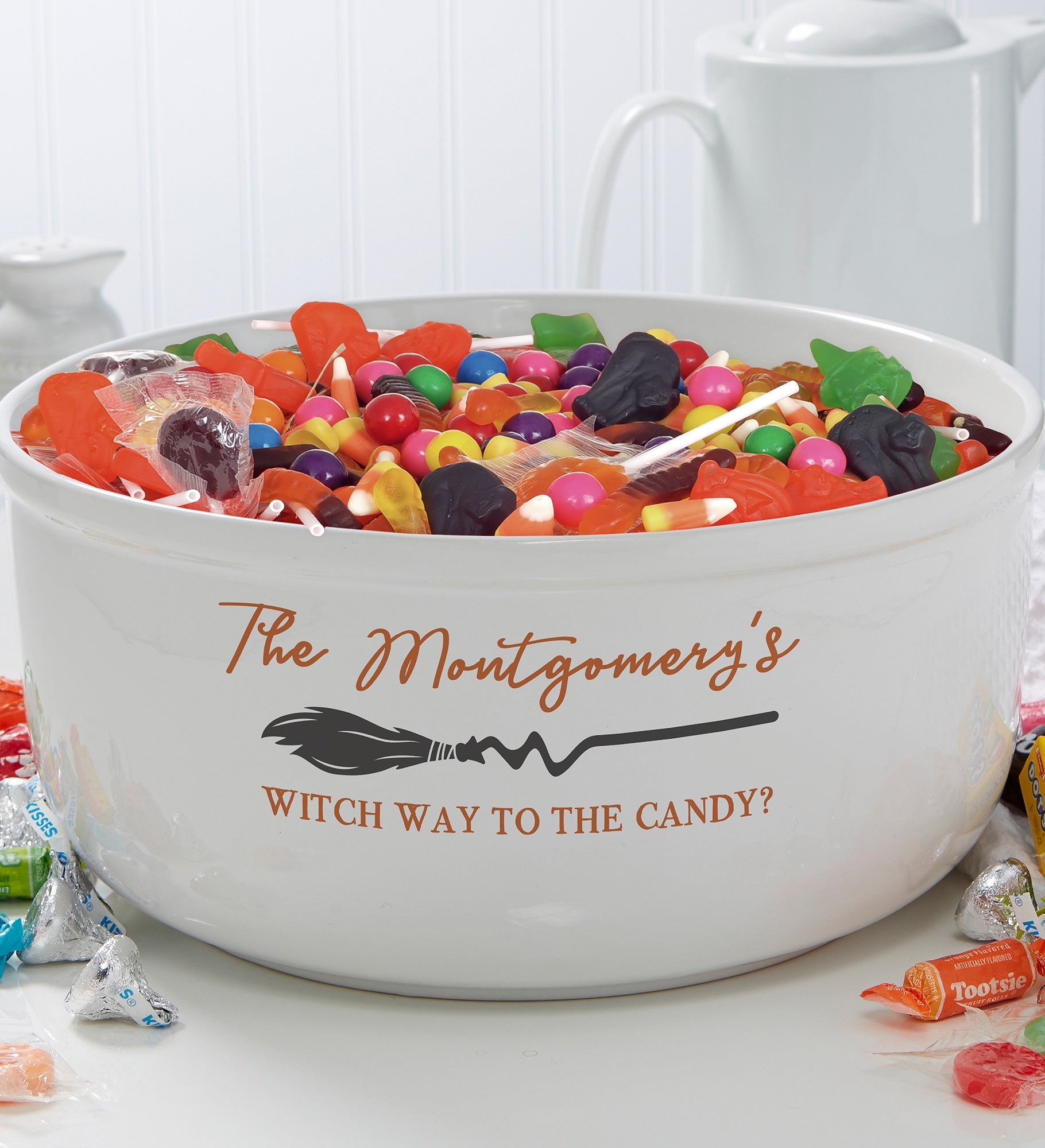 Family Broom Personalized Halloween Candy Bowl