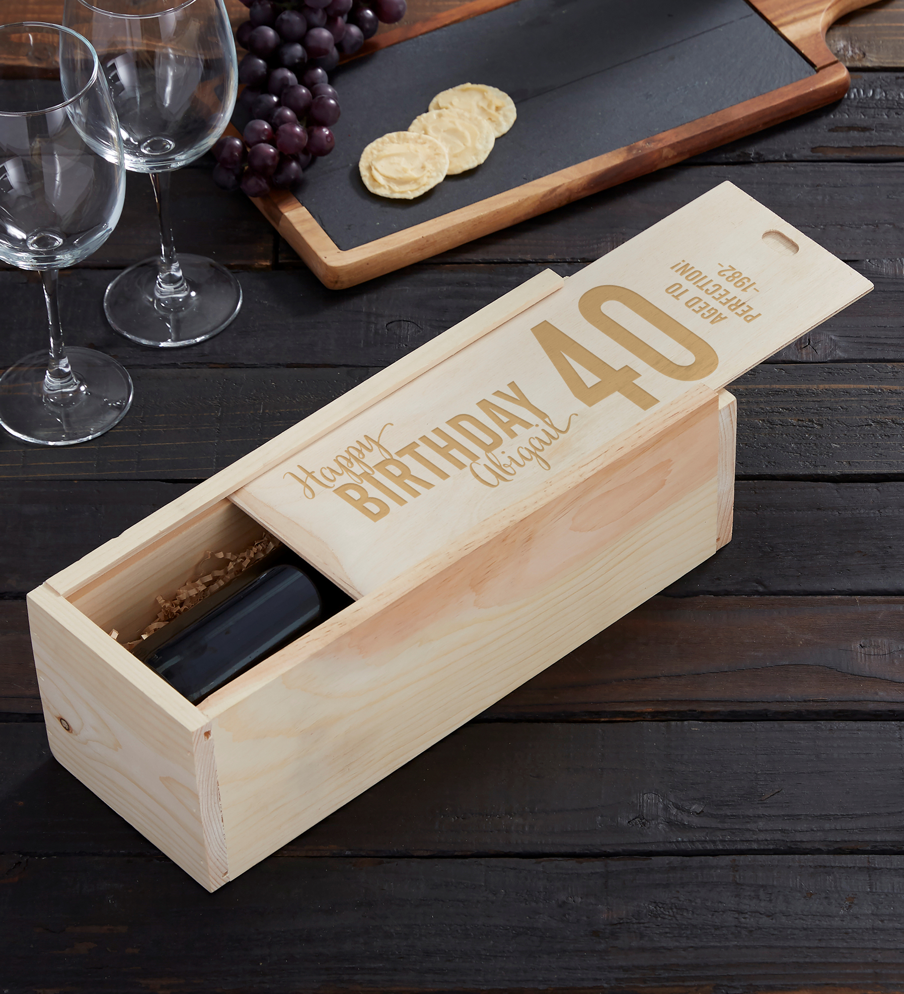 Bold Birthday Personalized Wood Wine Box