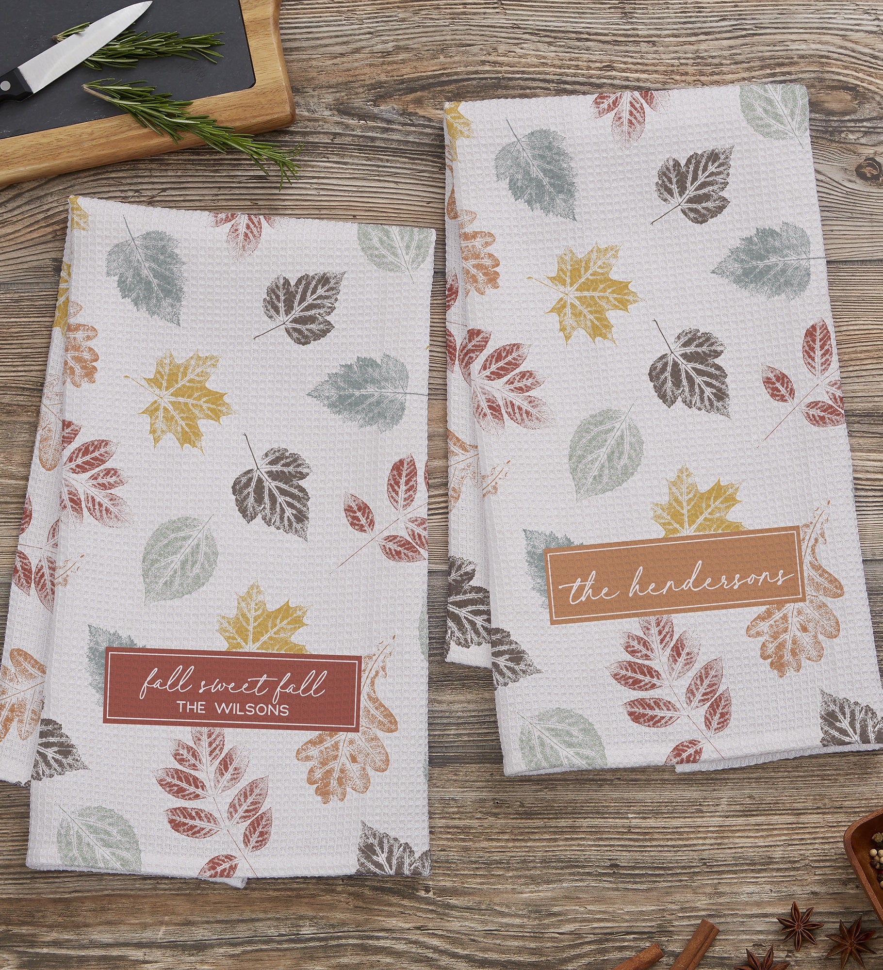 Stamped Leaves Personalized Kitchen Towel