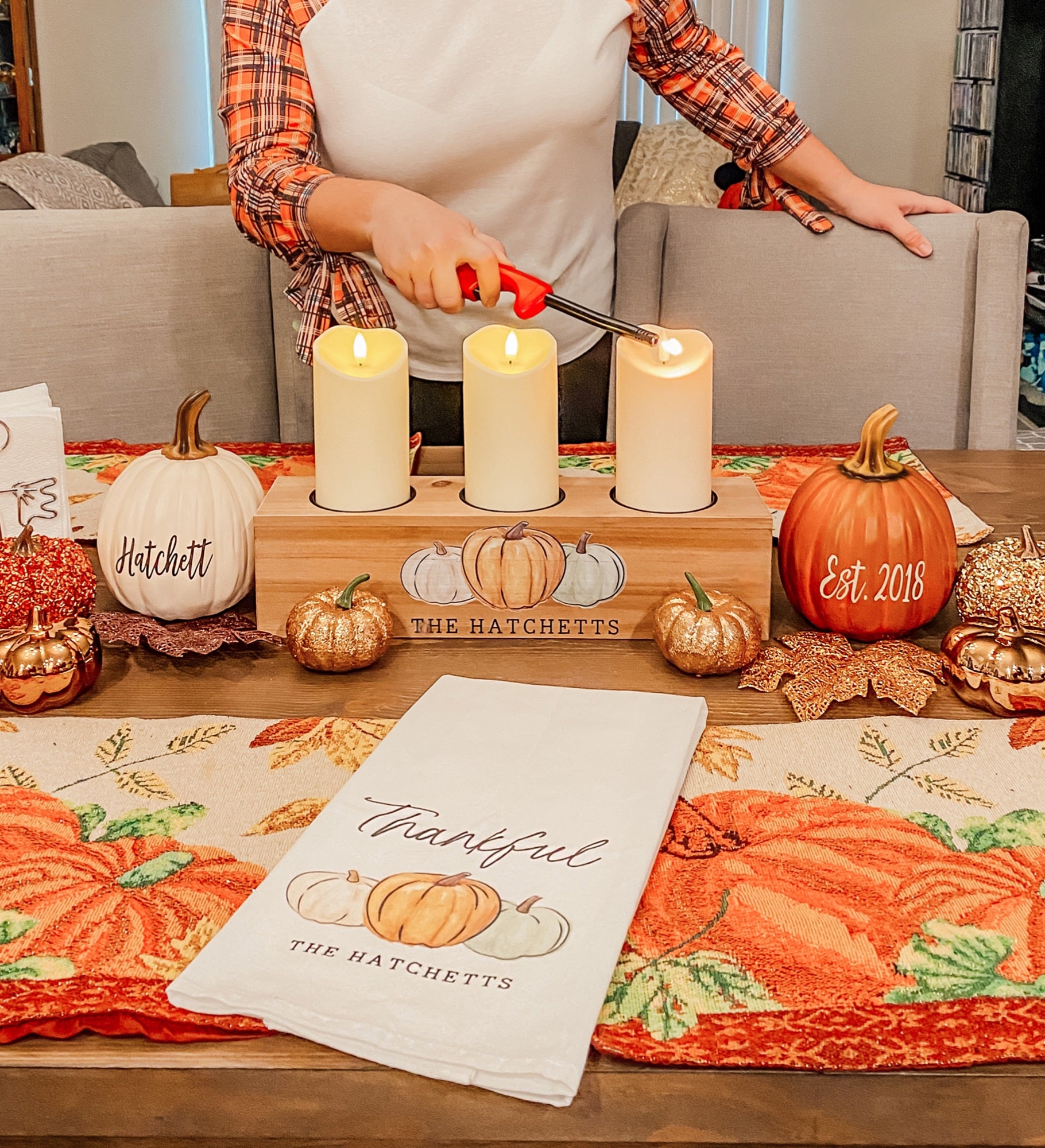 Fall Family Pumpkins Personalized Flour Sack Towel