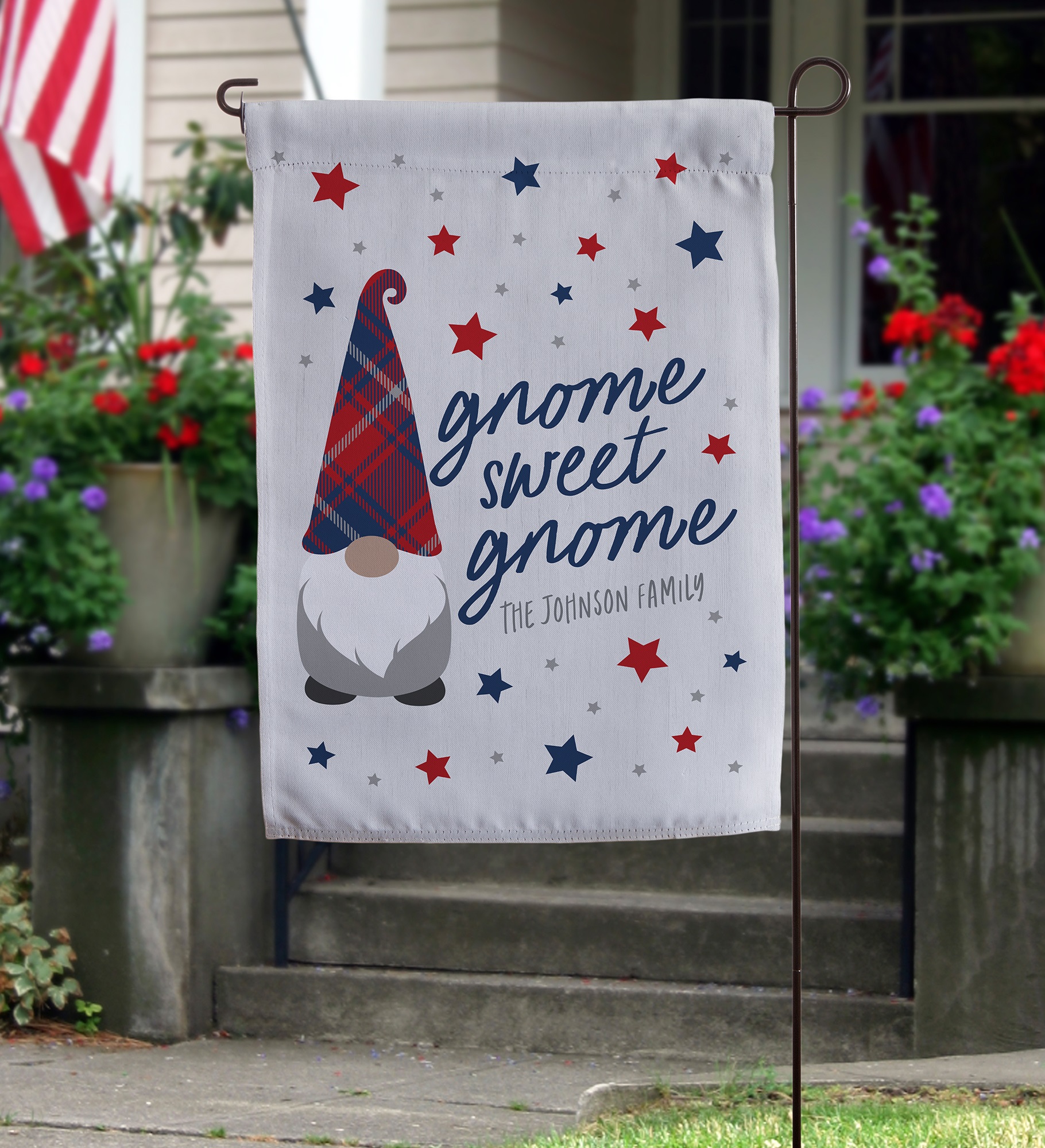 Patriotic Gnomes Personalized Garden Flag