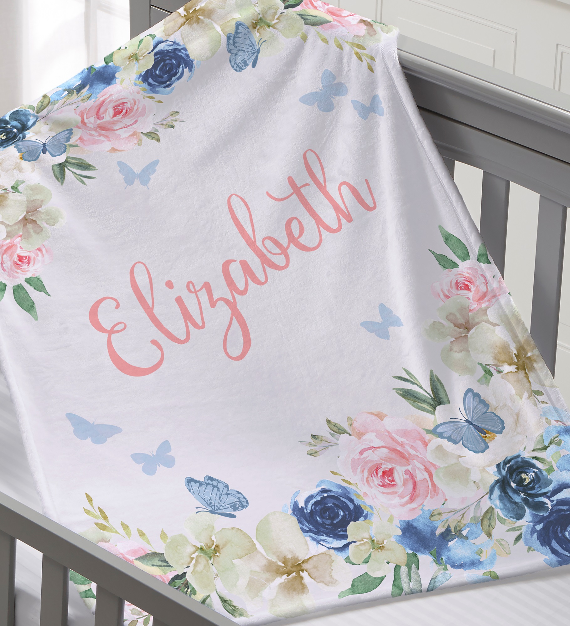 Butterfly Kisses Baby Girl Personalized Blanket