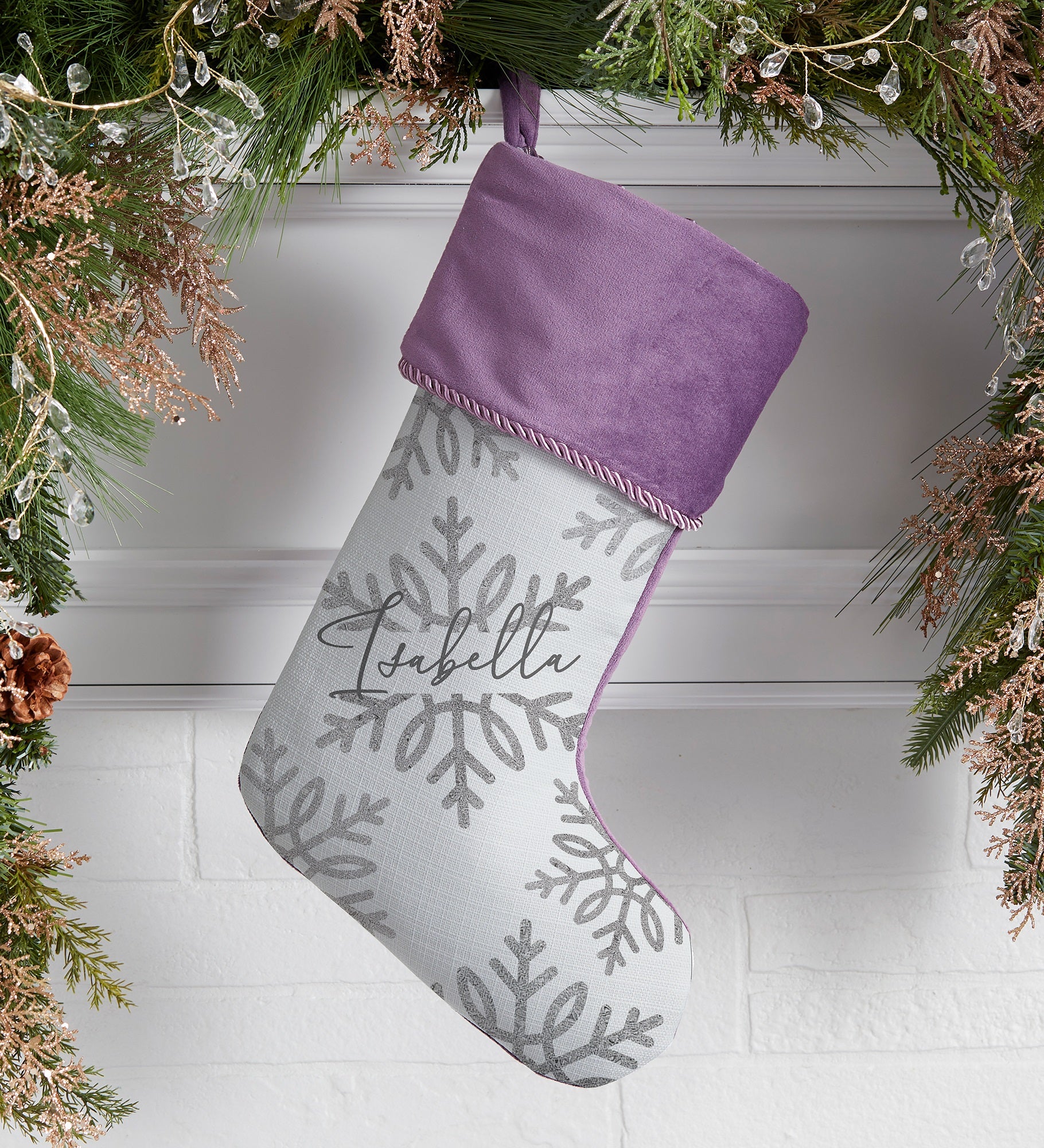 Silver and Gold Snowflakes Personalized Christmas Stockings