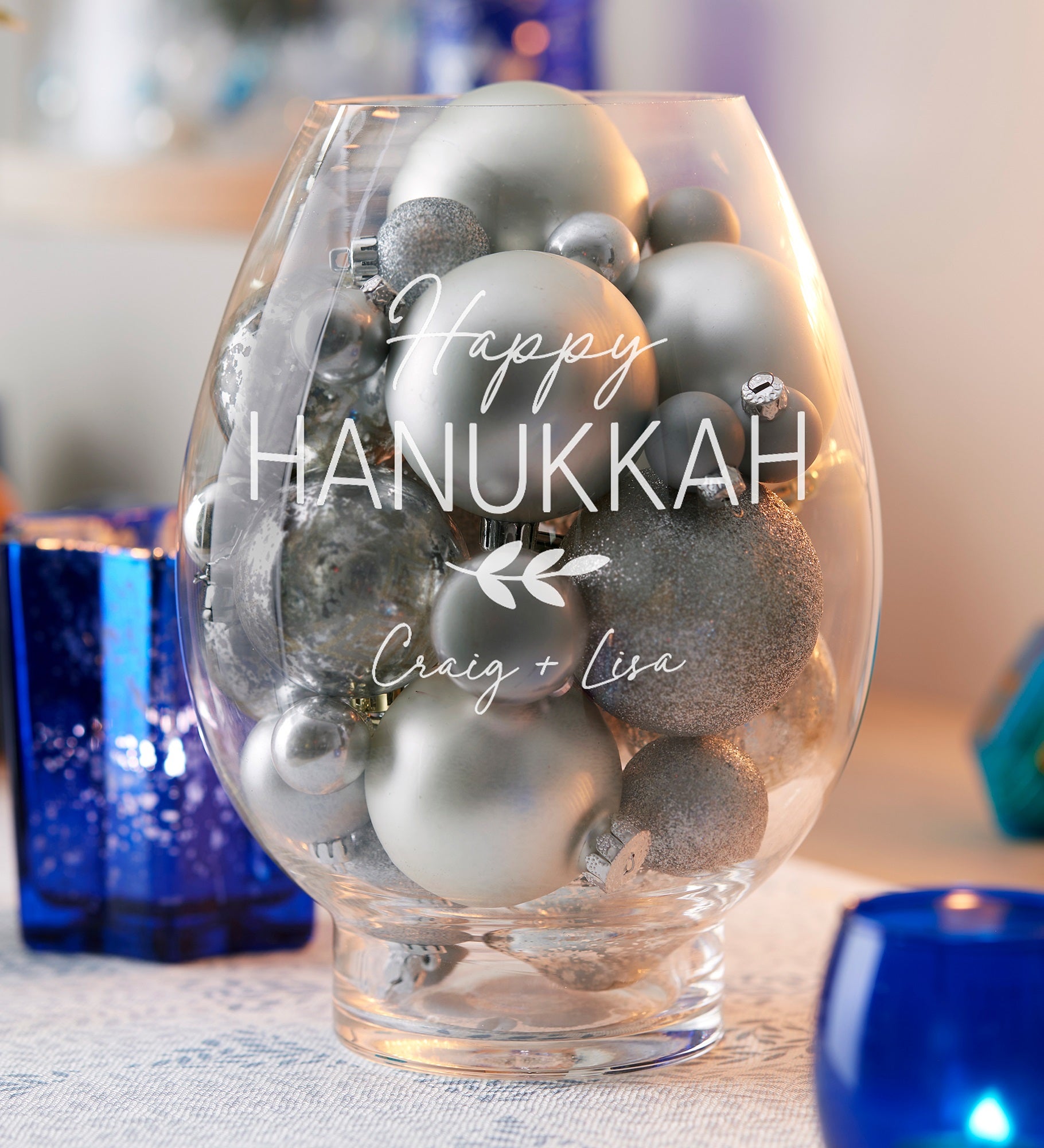 Spirit of Hanukkah Engraved Hurricane Candle Holder