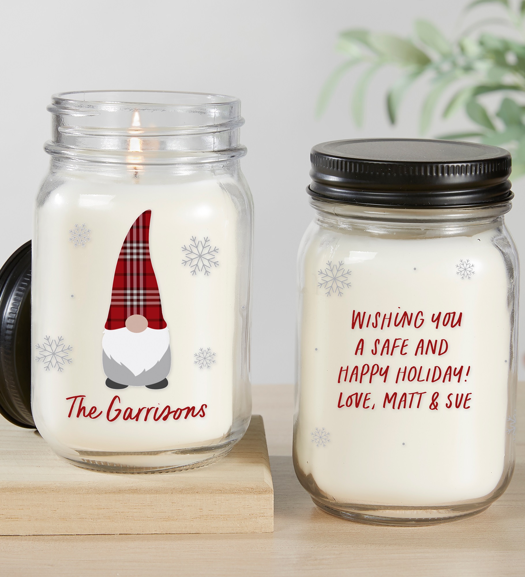Christmas Gnome Personalized Farmhouse Candle Jar
