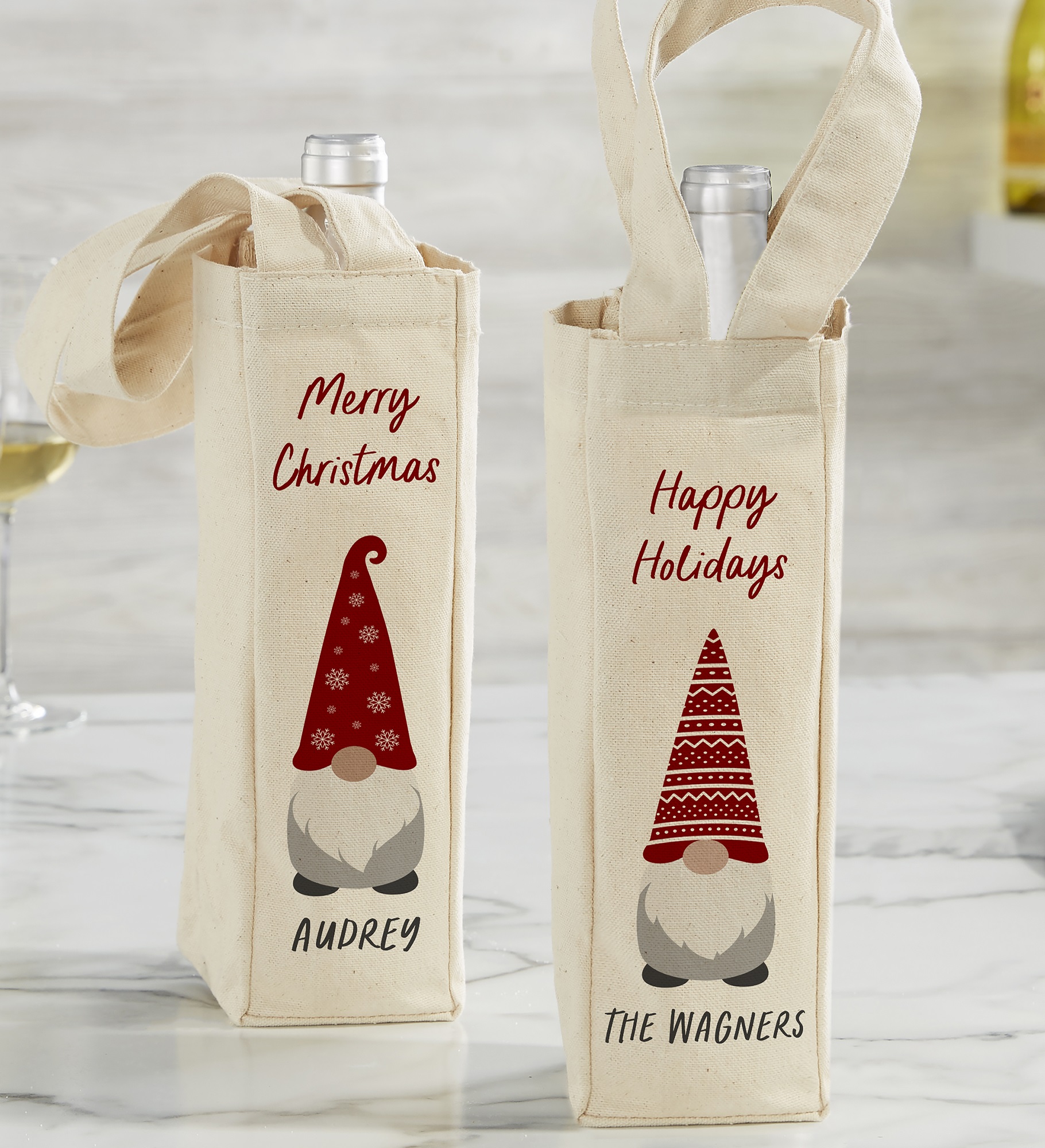 Christmas Gnome Personalized Wine Tote Bag