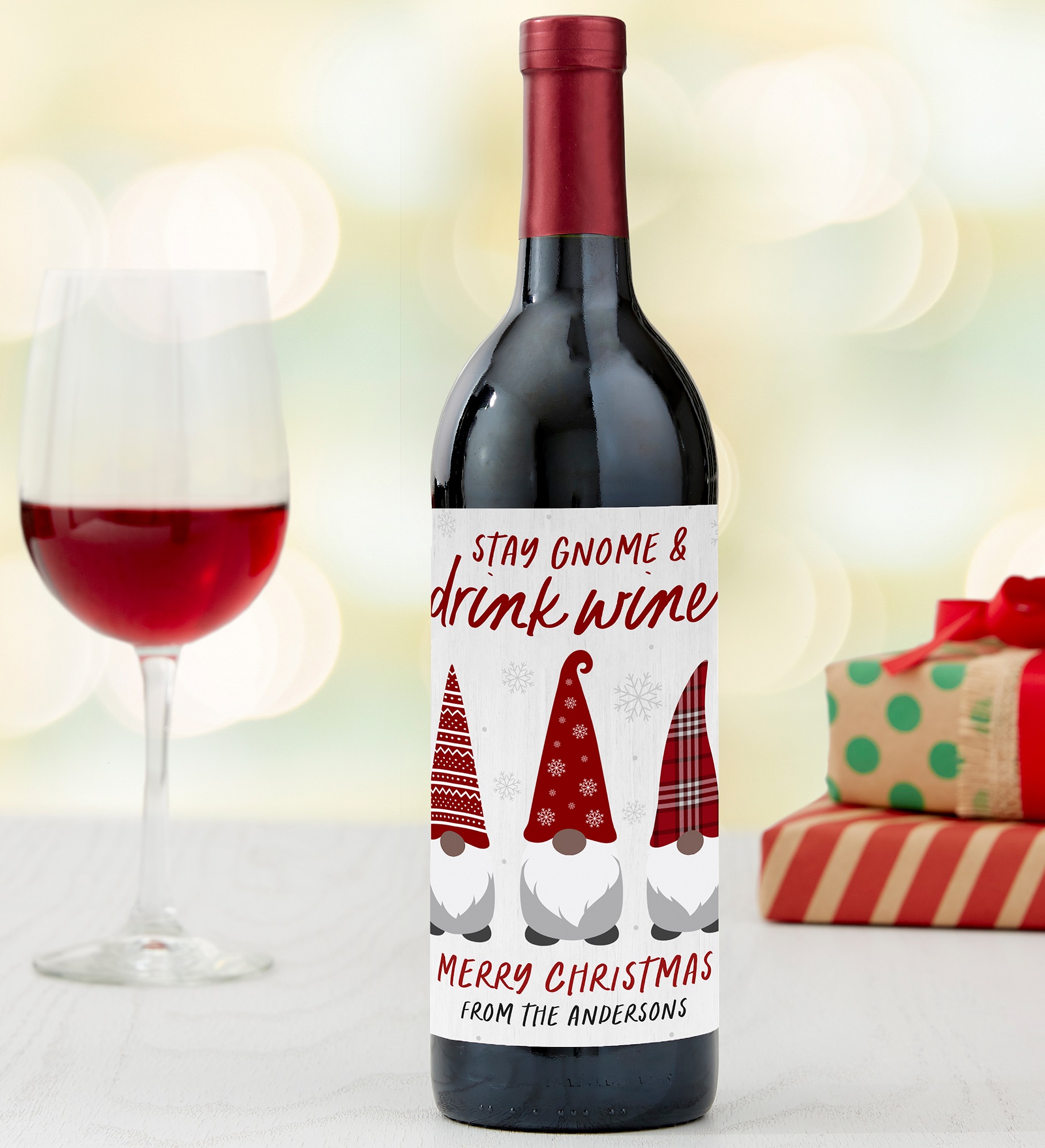 Christmas Gnome Personalized Wine Bottle Label