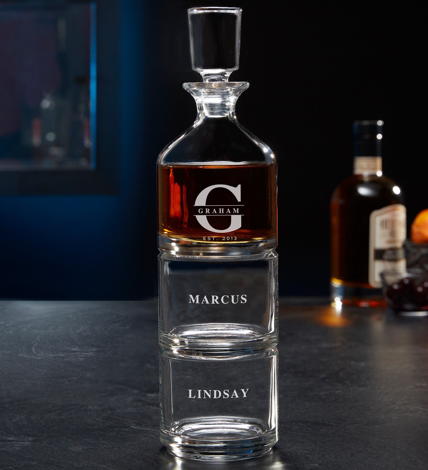 Lavish Last Name Personalized Duet 8.5 oz. Stacking Decanter Set