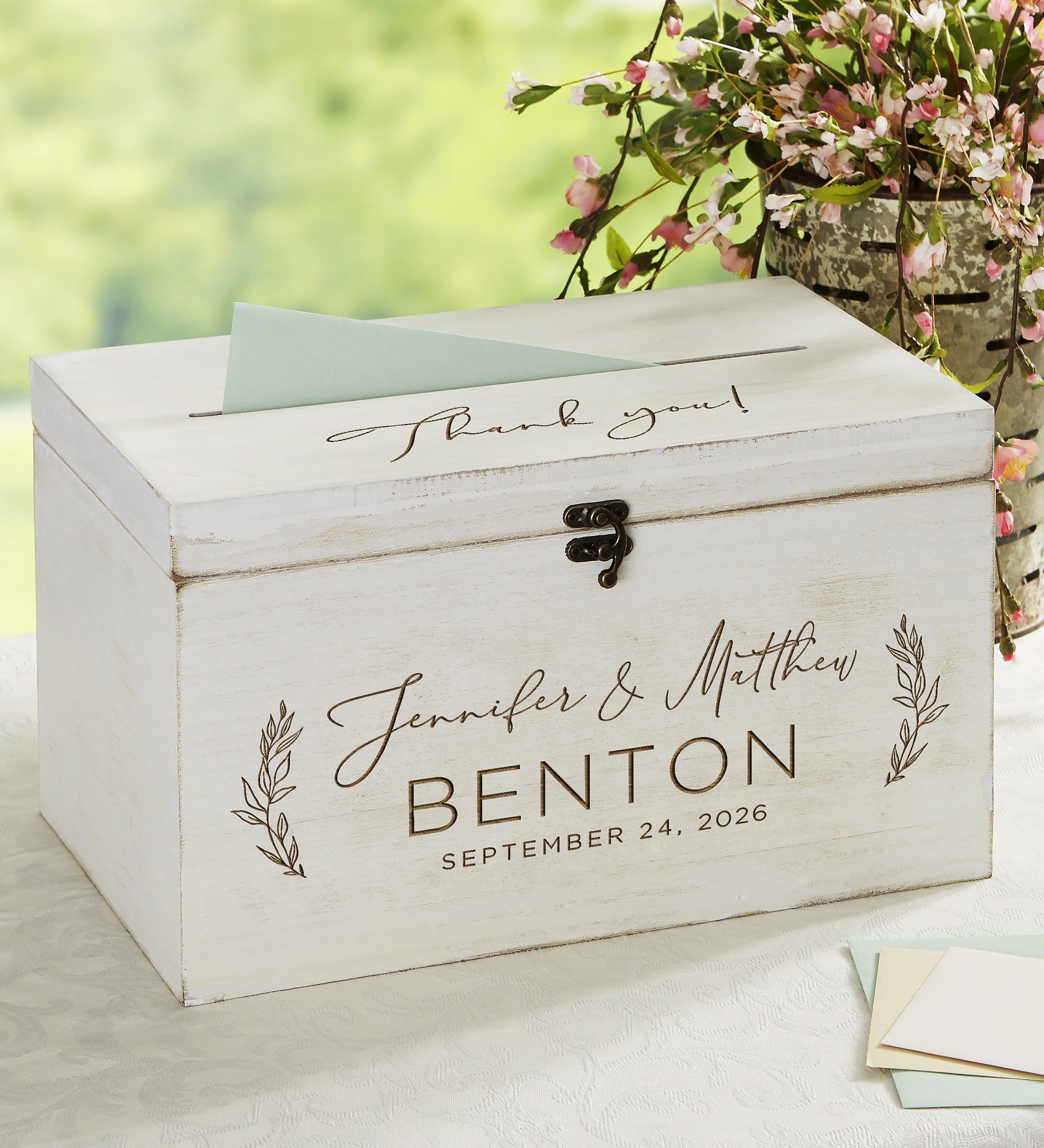 Elegant Couple Engraved Wooden Wedding Keepsake Card Box