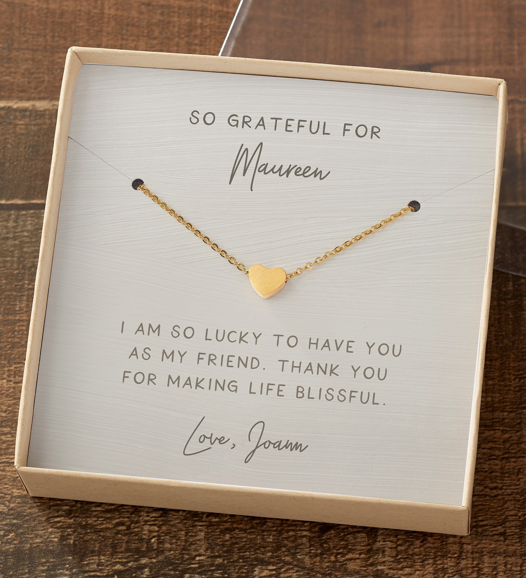 Grateful For You Necklace With Personalized Message Card