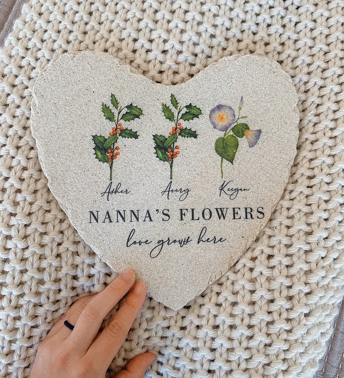 Birth Month Flower Personalized Heart Garden Stones
