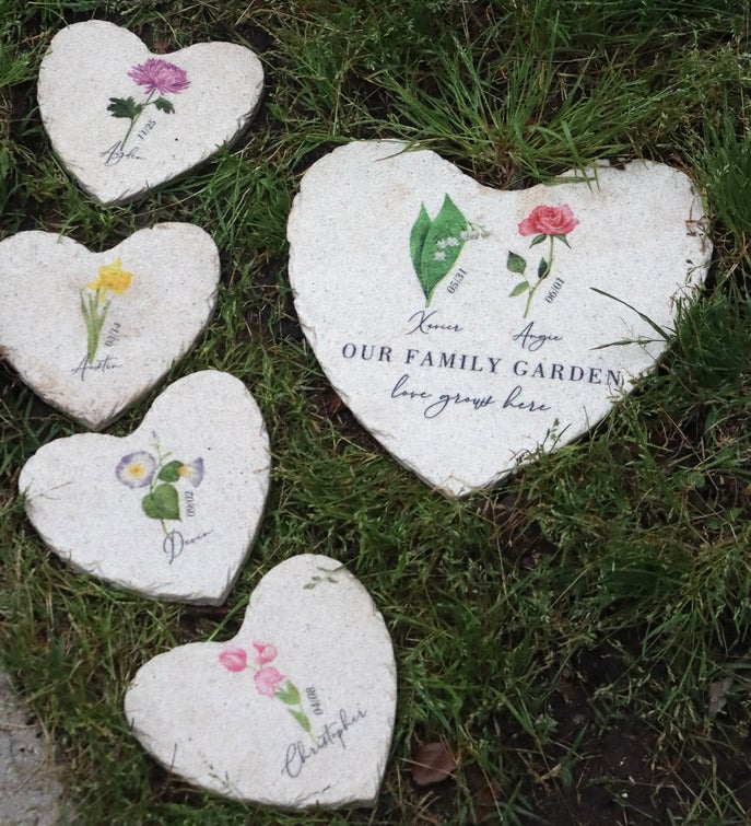 Birth Month Flower Personalized Heart Garden Stones