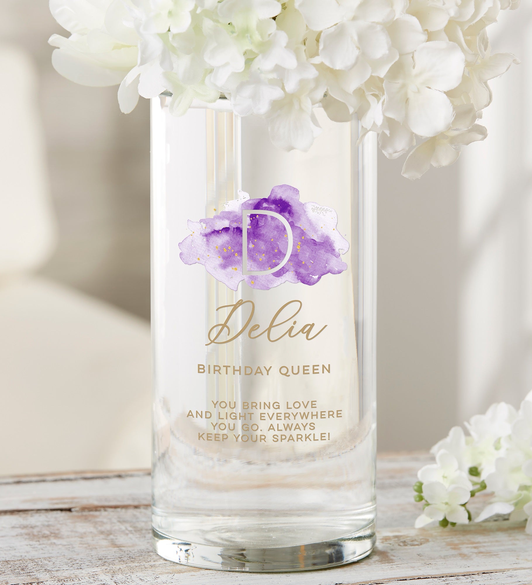 Birthstone Color Personalized Cylinder Glass Flower Vase