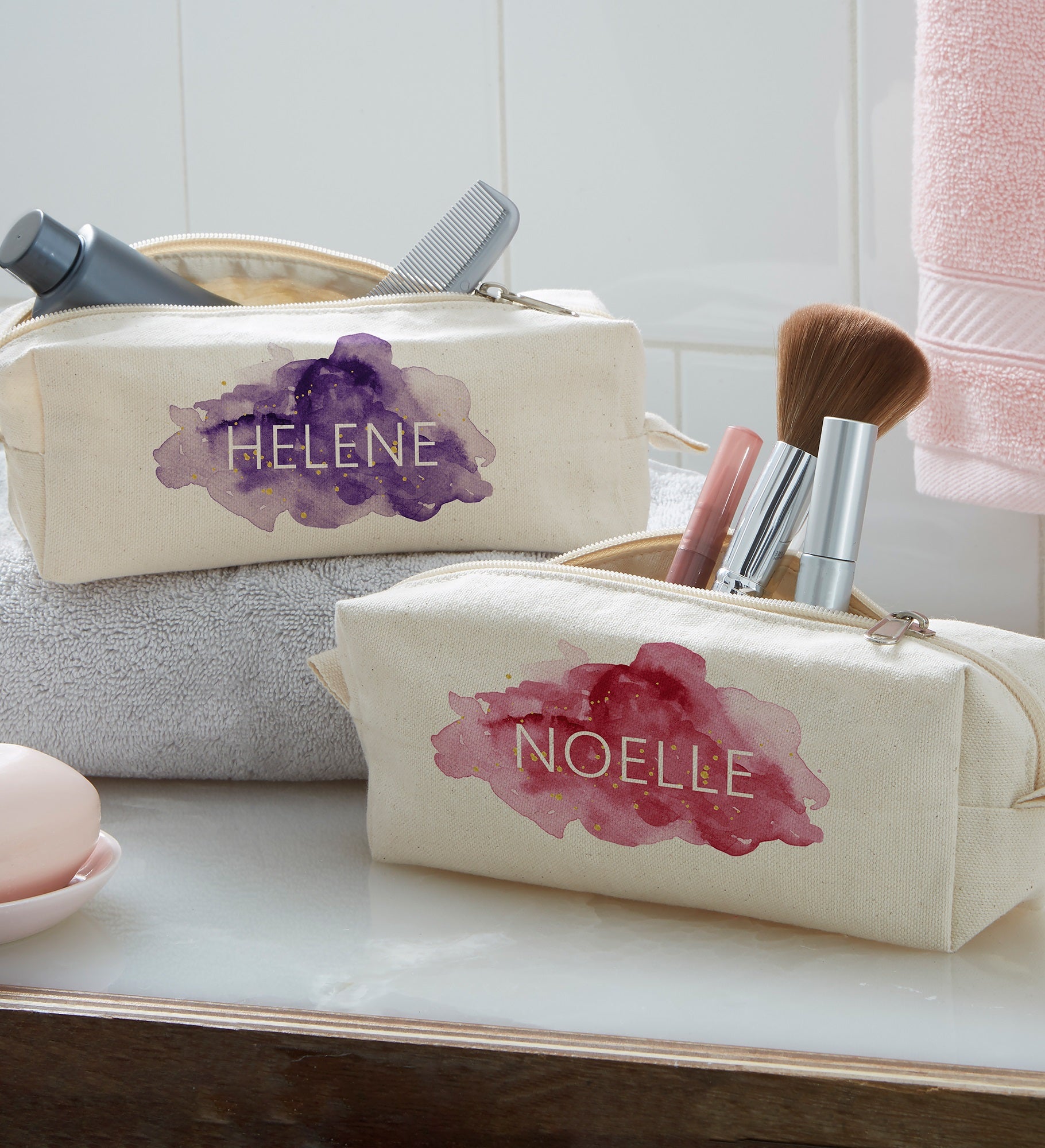 Birthstone Color Personalized Canvas Cosmetic Case