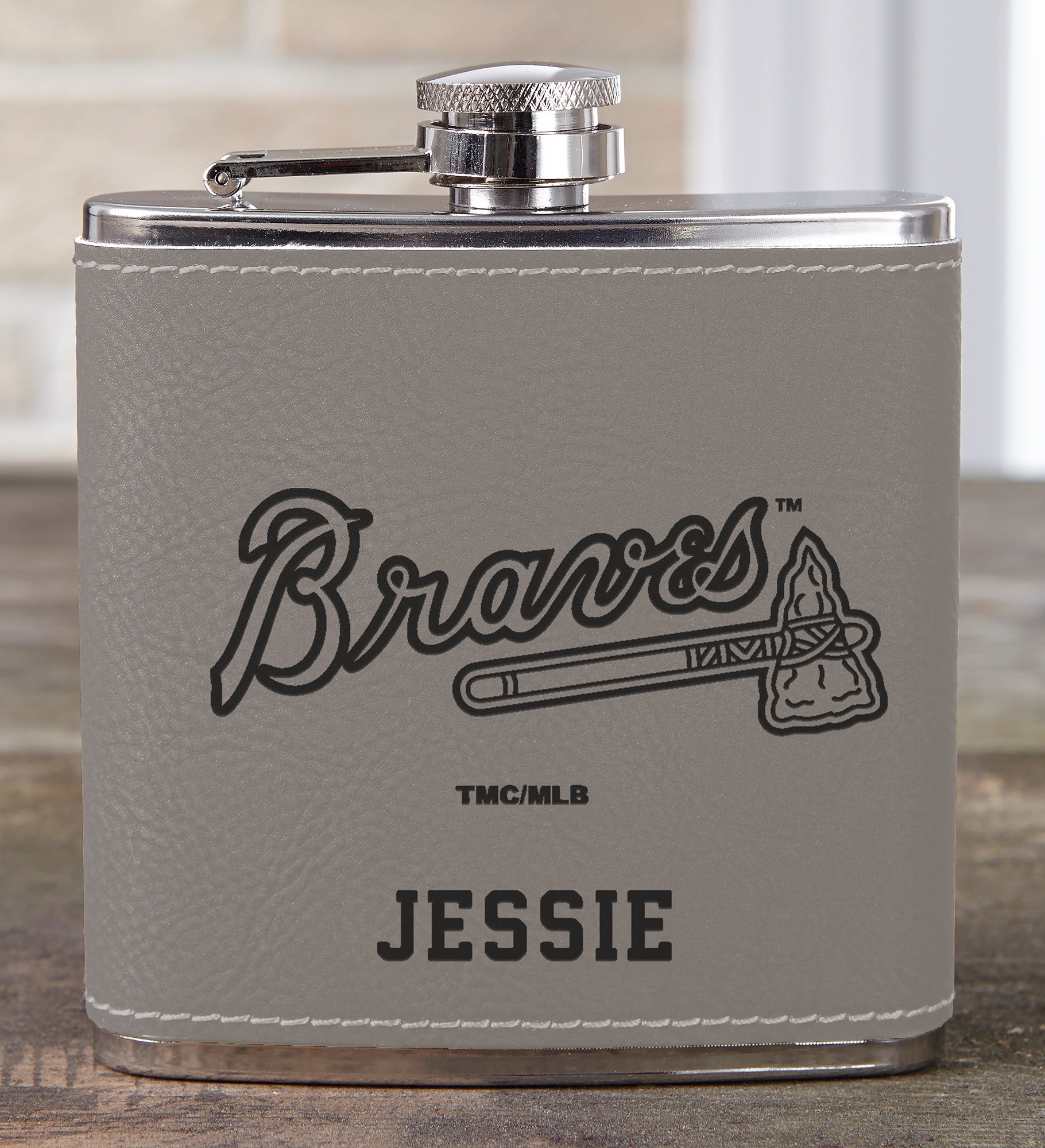 MLB Atlanta Braves Leatherette Personalized Flask