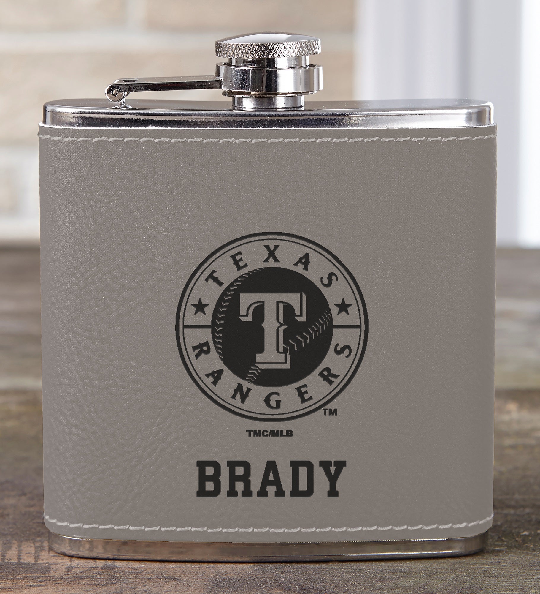 MLB Texas Rangers Leatherette Personalized Flask