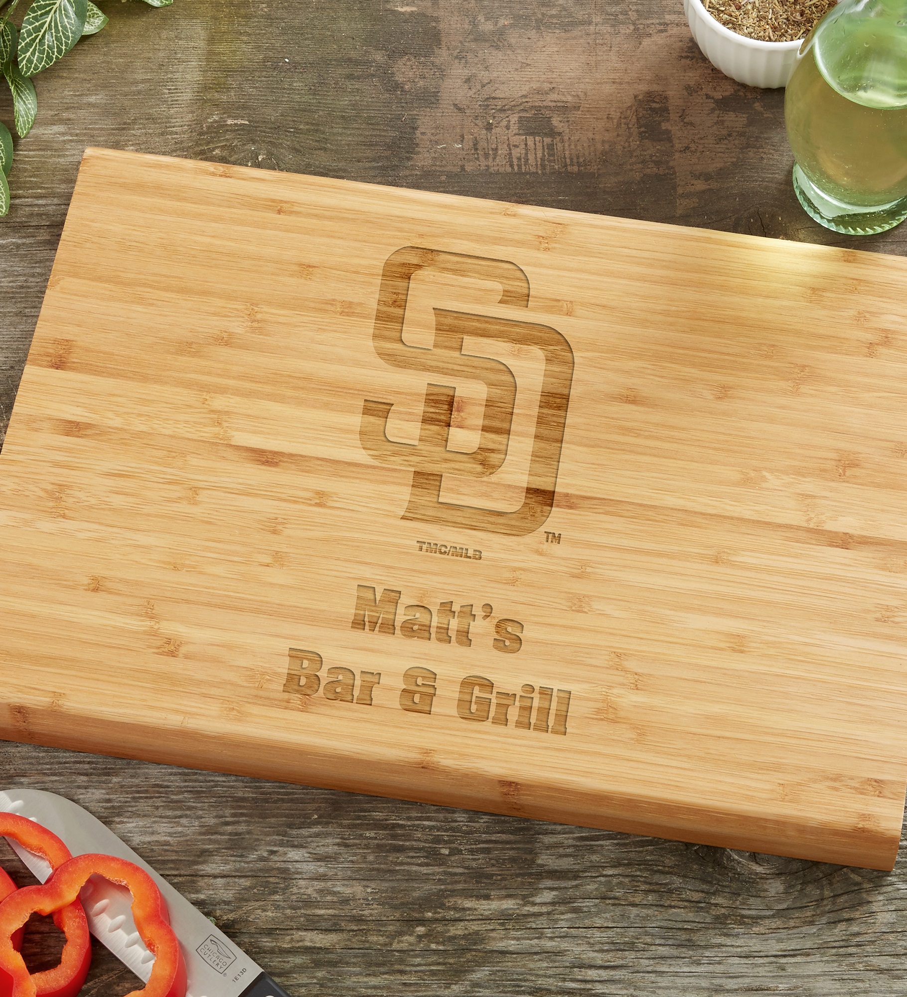 MLB San Diego Padres Personalized Bamboo Cutting Board