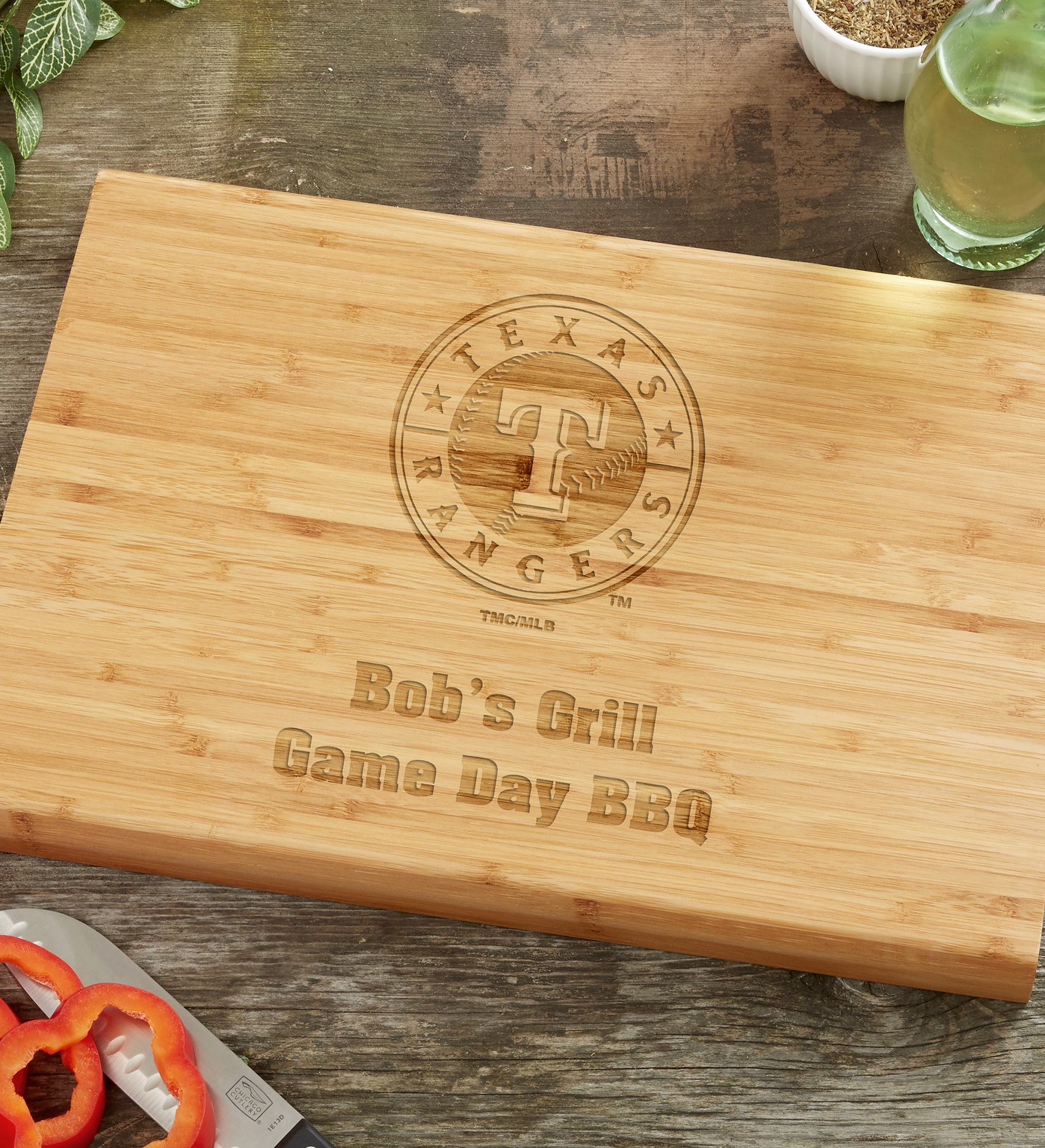 MLB Texas Rangers Personalized Bamboo Cutting Board