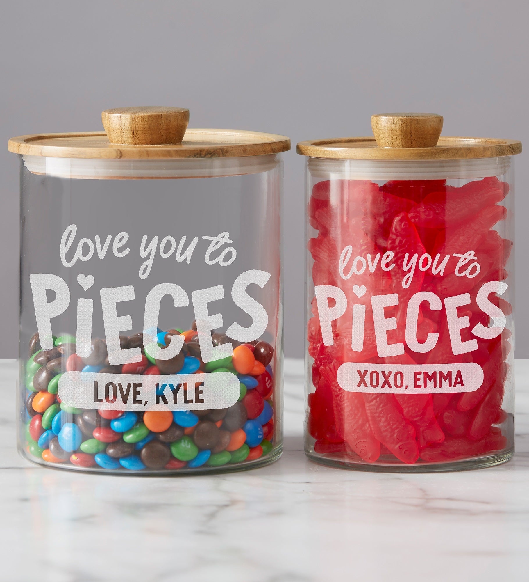 Love You to Pieces Personalized Glass Container with Acacia Lid