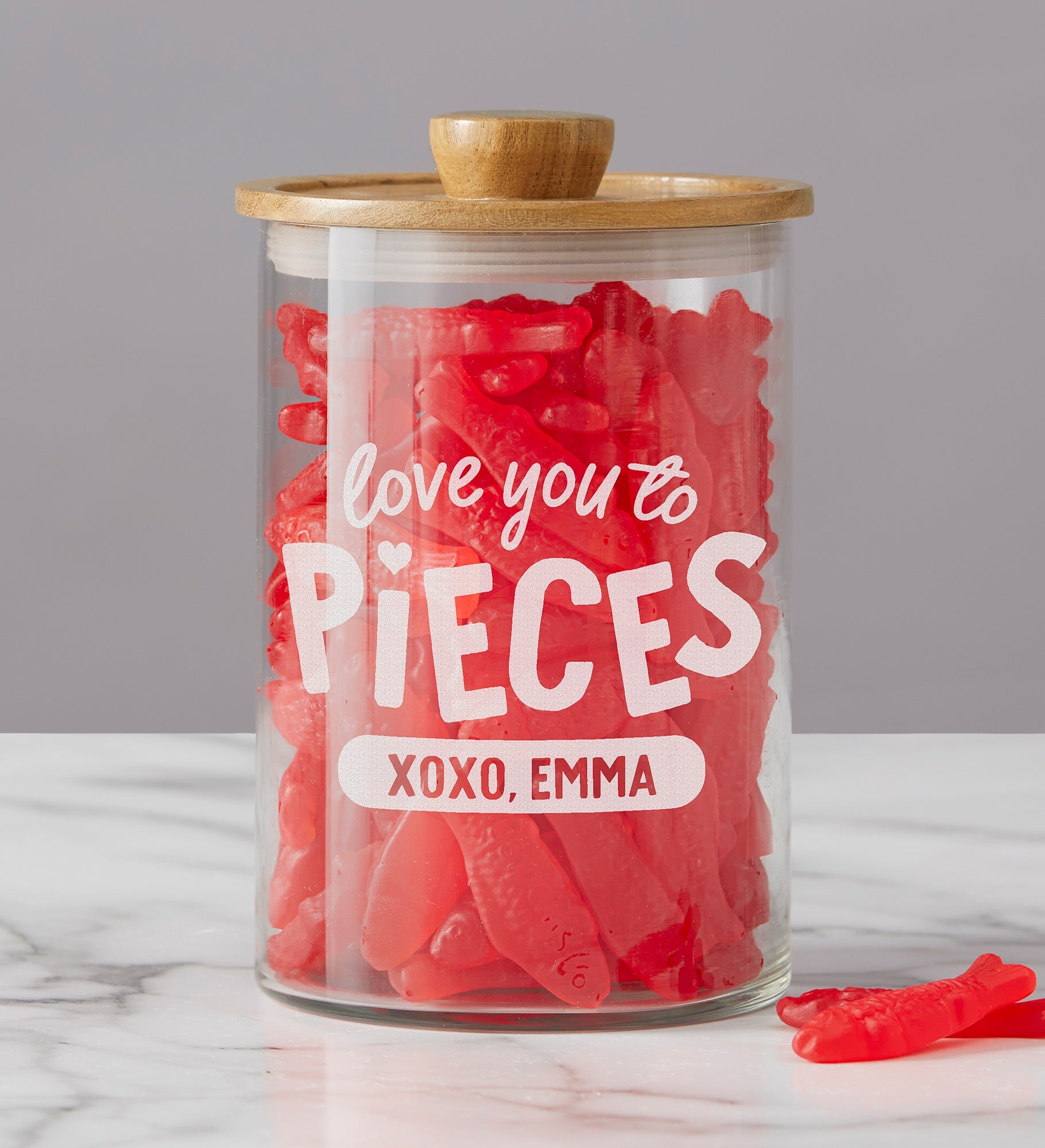 Love You to Pieces Personalized Glass Container with Acacia Lid