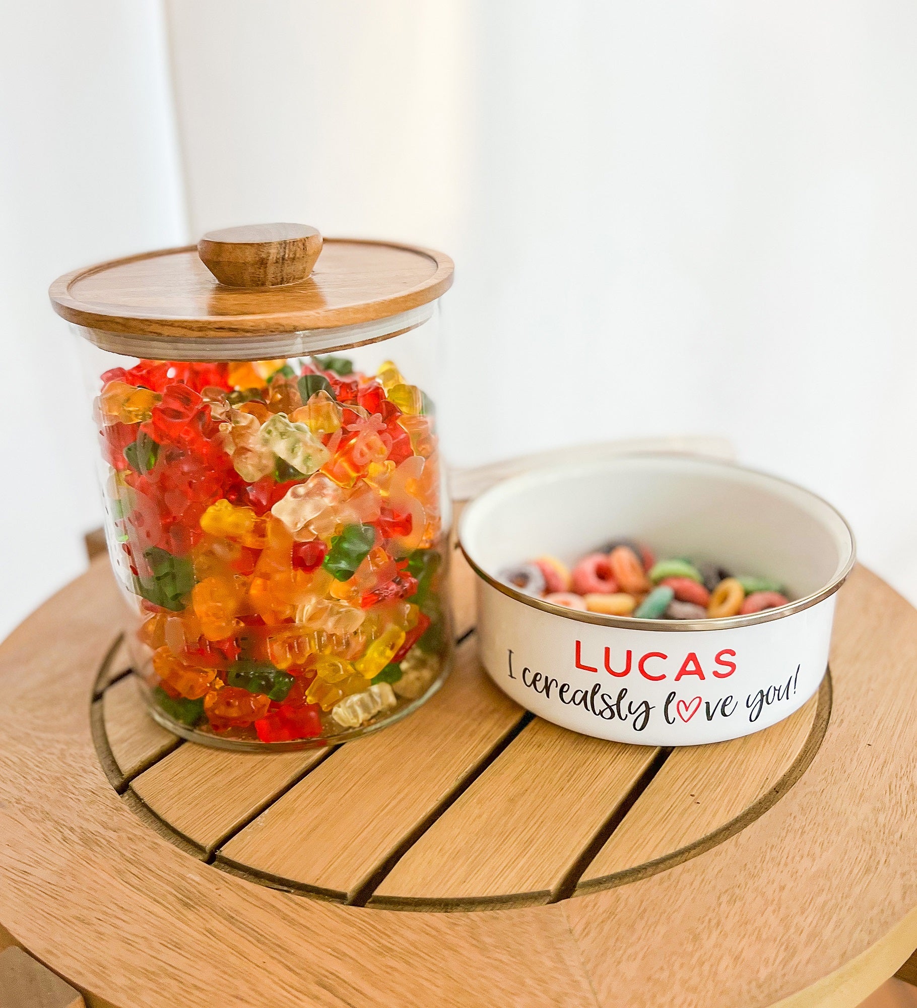 Love You to Pieces Personalized Glass Container with Acacia Lid