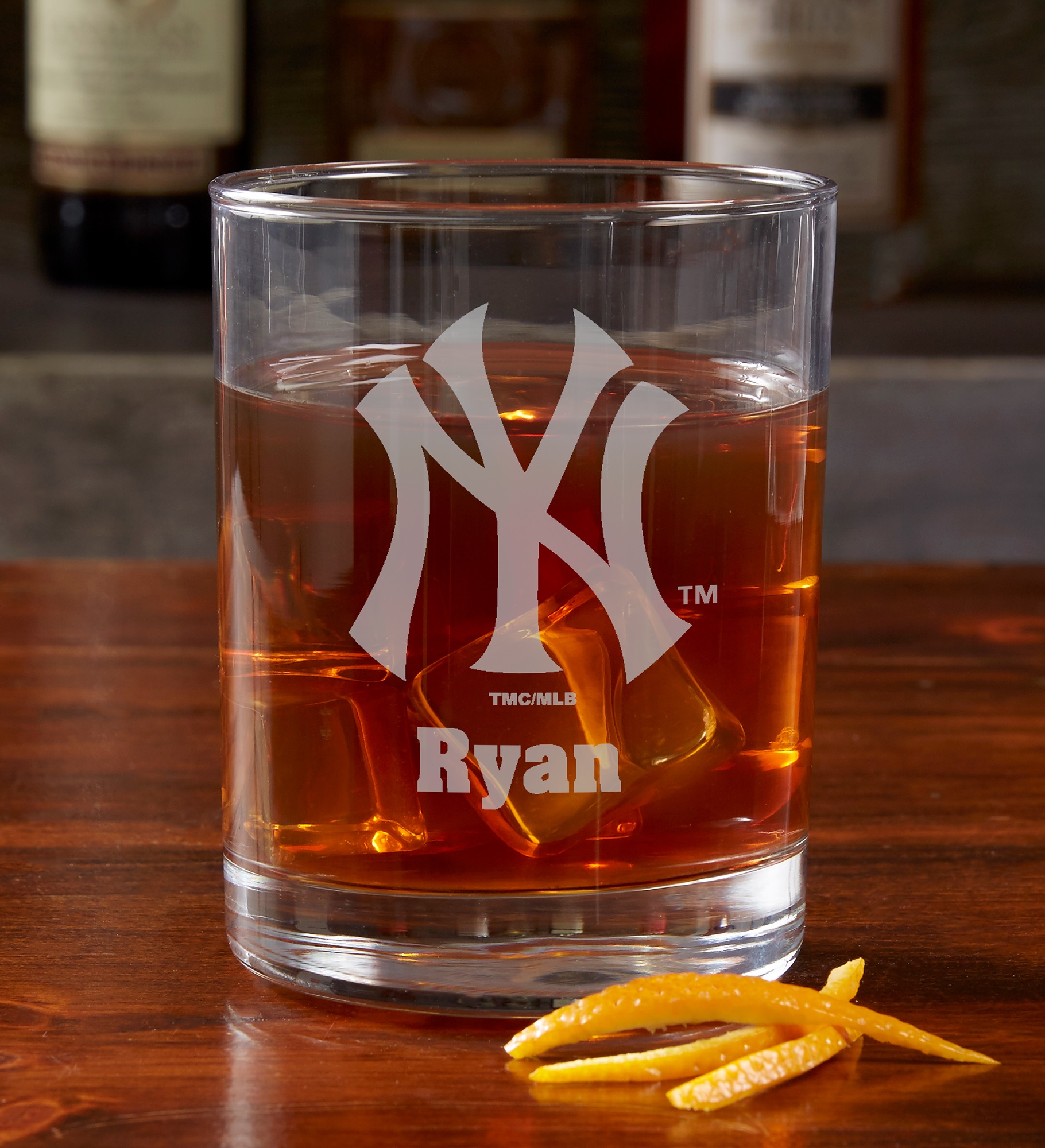 MLB New York Yankees Engraved Old Fashioned Whiskey Glasses